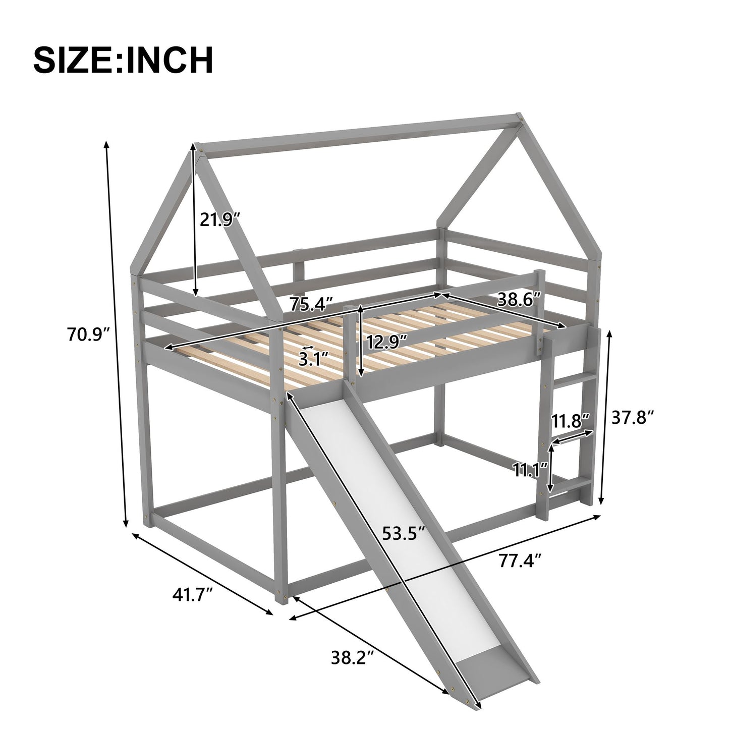 Twin Over Twin Low Bunk Bed with Ladder | Twin Bunk Beds for Kids