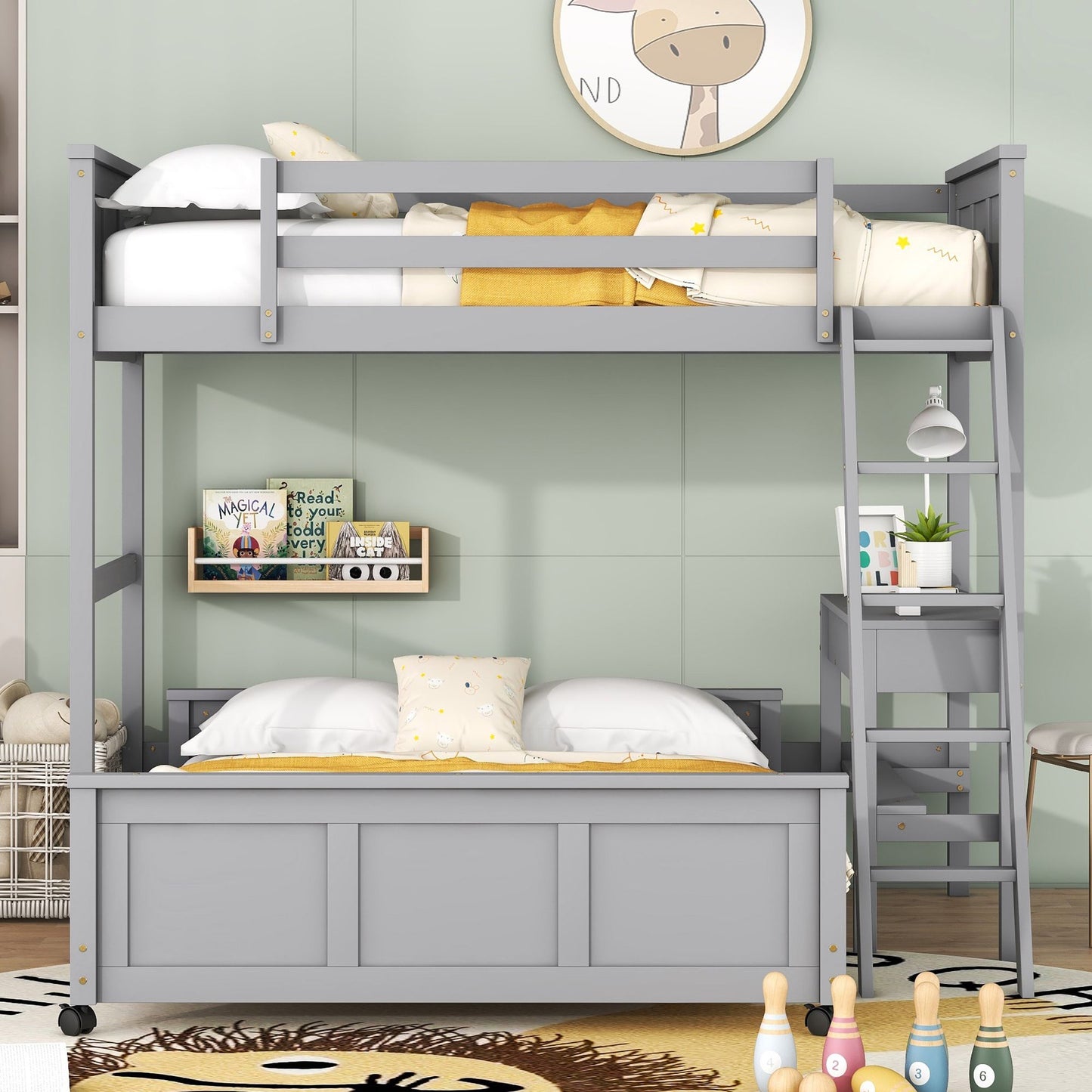Gray Twin Over Full Bunk Bed | Twin Bunk Beds for Kids