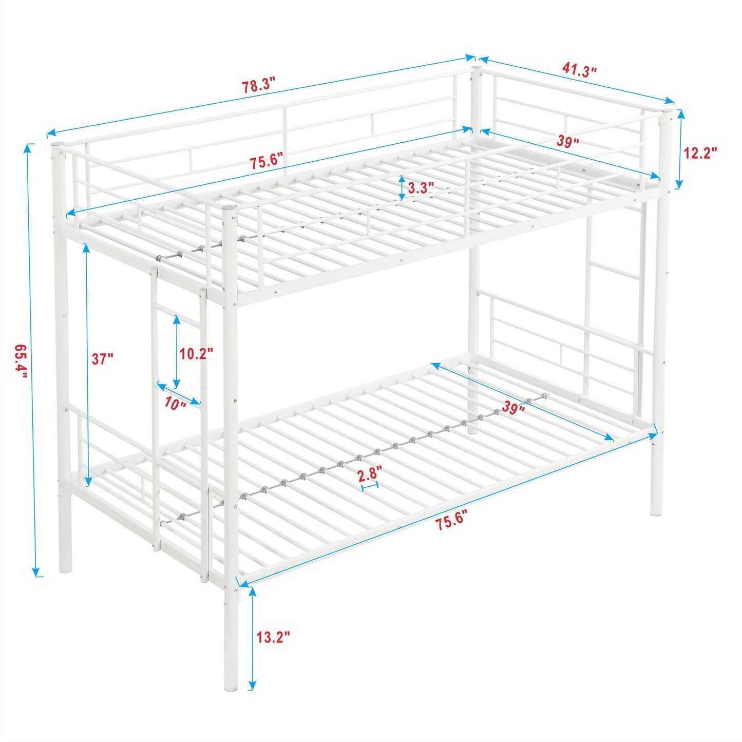 Bunk Bed Twin Over Twin Size with 2 Ladders and Full-Length Guardrail | Twin Bunk Beds for Kids