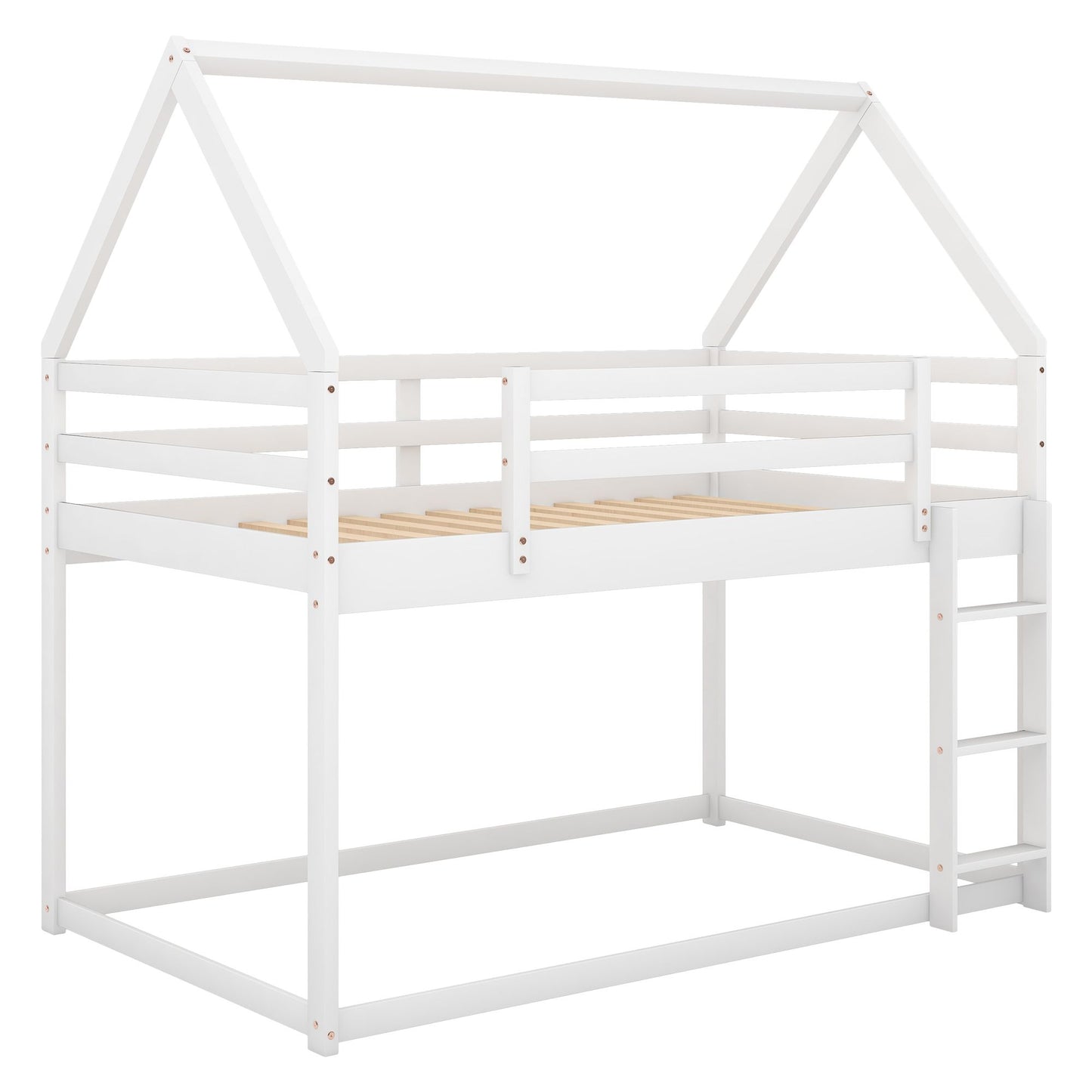 Twin Over Twin Low Bunk Bed with Ladder | Twin Bunk Beds for Kids