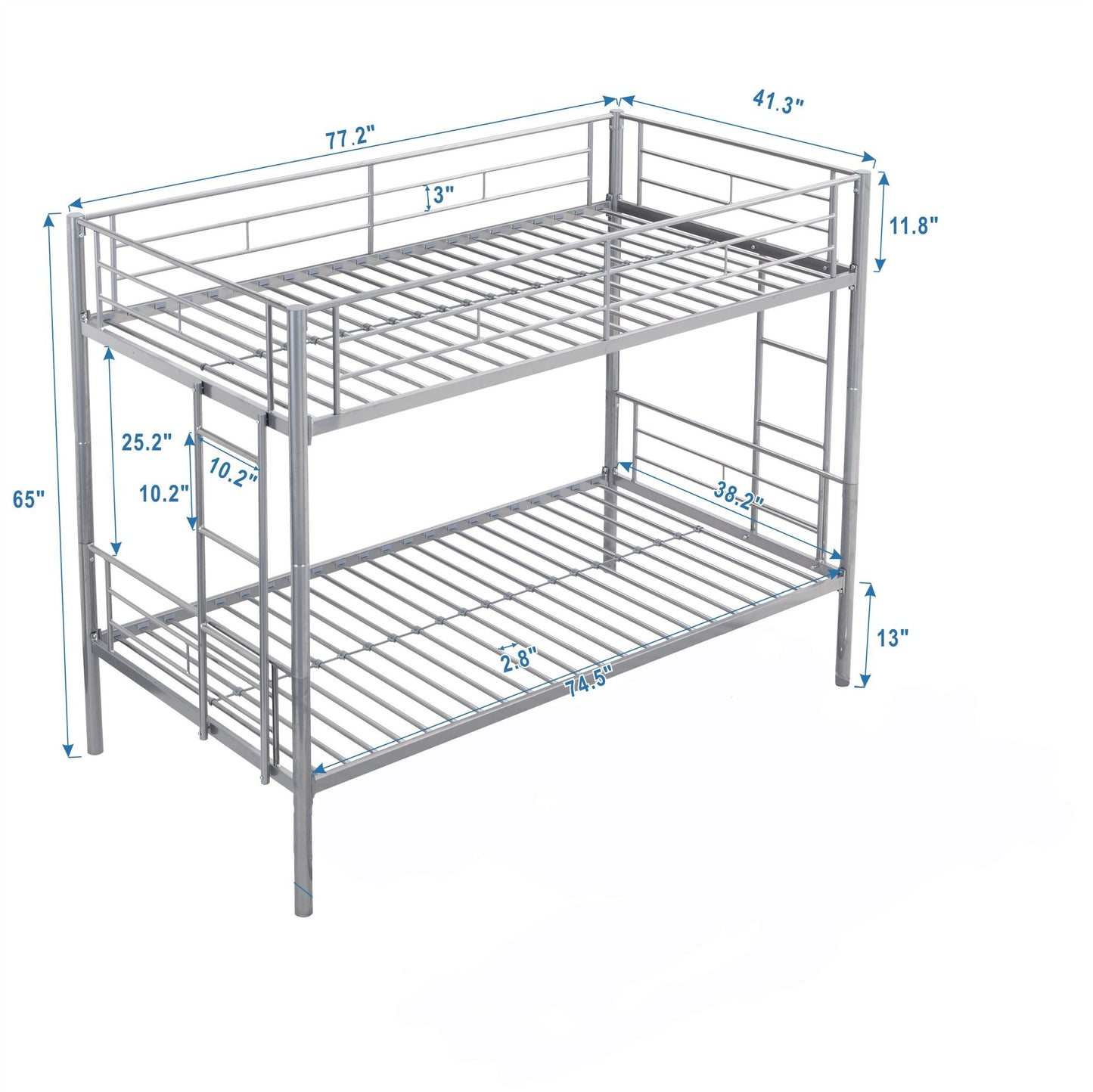 Bunk Bed Twin Over Twin Size with 2 Ladders and Full-Length Guardrail | Twin Bunk Beds for Kids