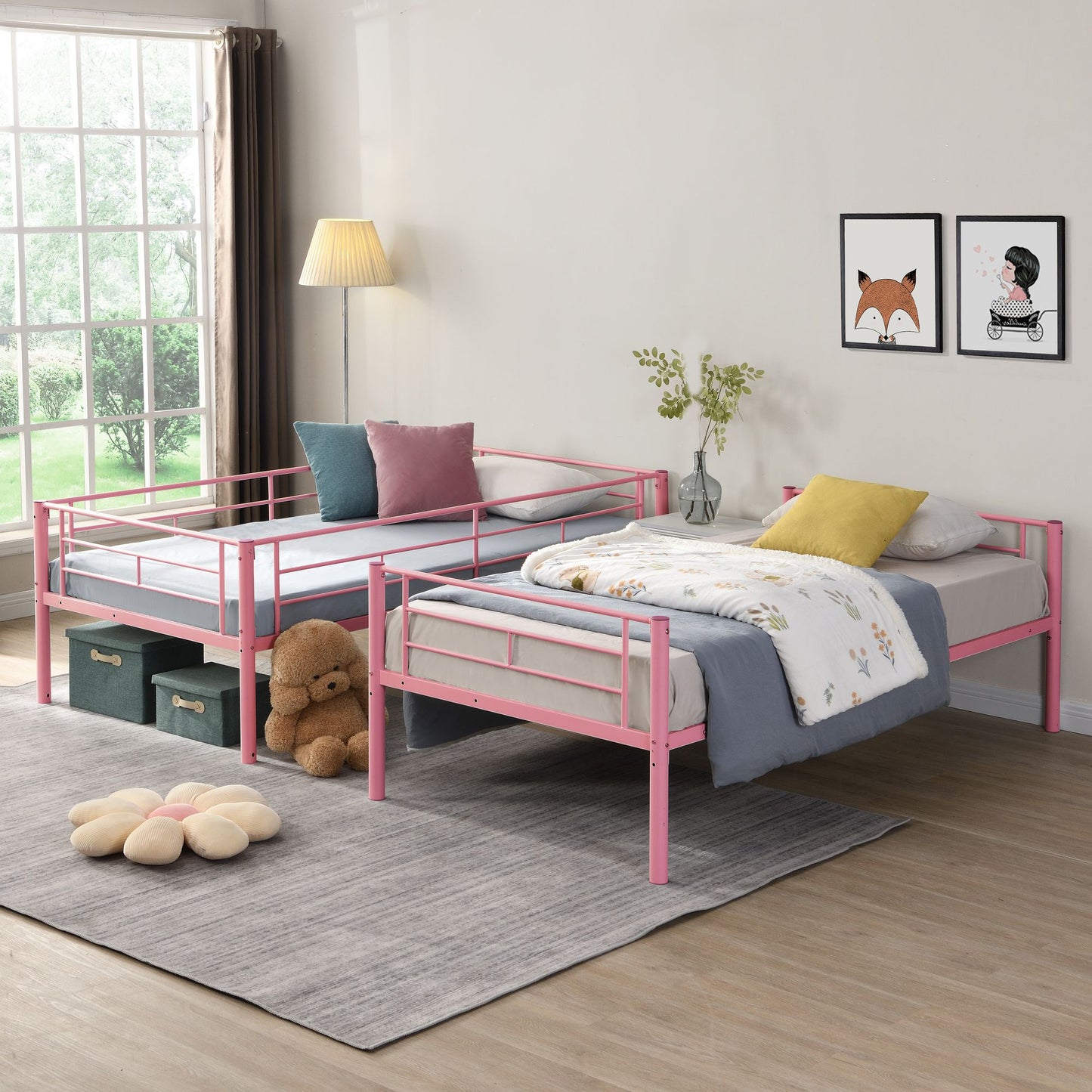 Bunk Bed Twin Over Twin Size with 2 Ladders and Full-Length Guardrail | Twin Bunk Beds for Kids