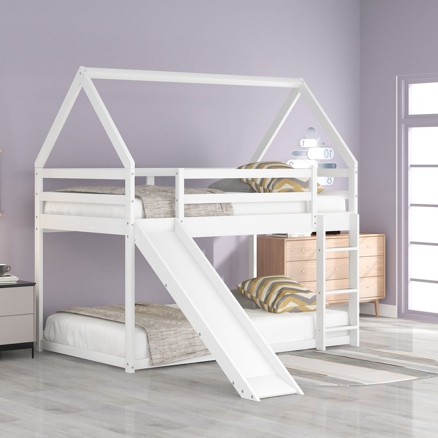 Twin Over Twin Low Bunk Bed with Ladder | Twin Bunk Beds for Kids