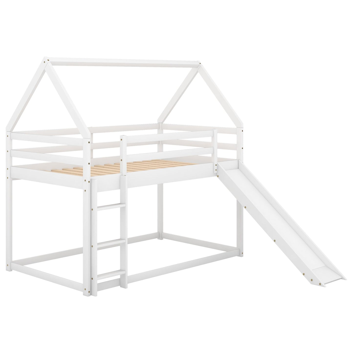 Twin Over Twin Low Bunk Bed with Ladder | Twin Bunk Beds for Kids