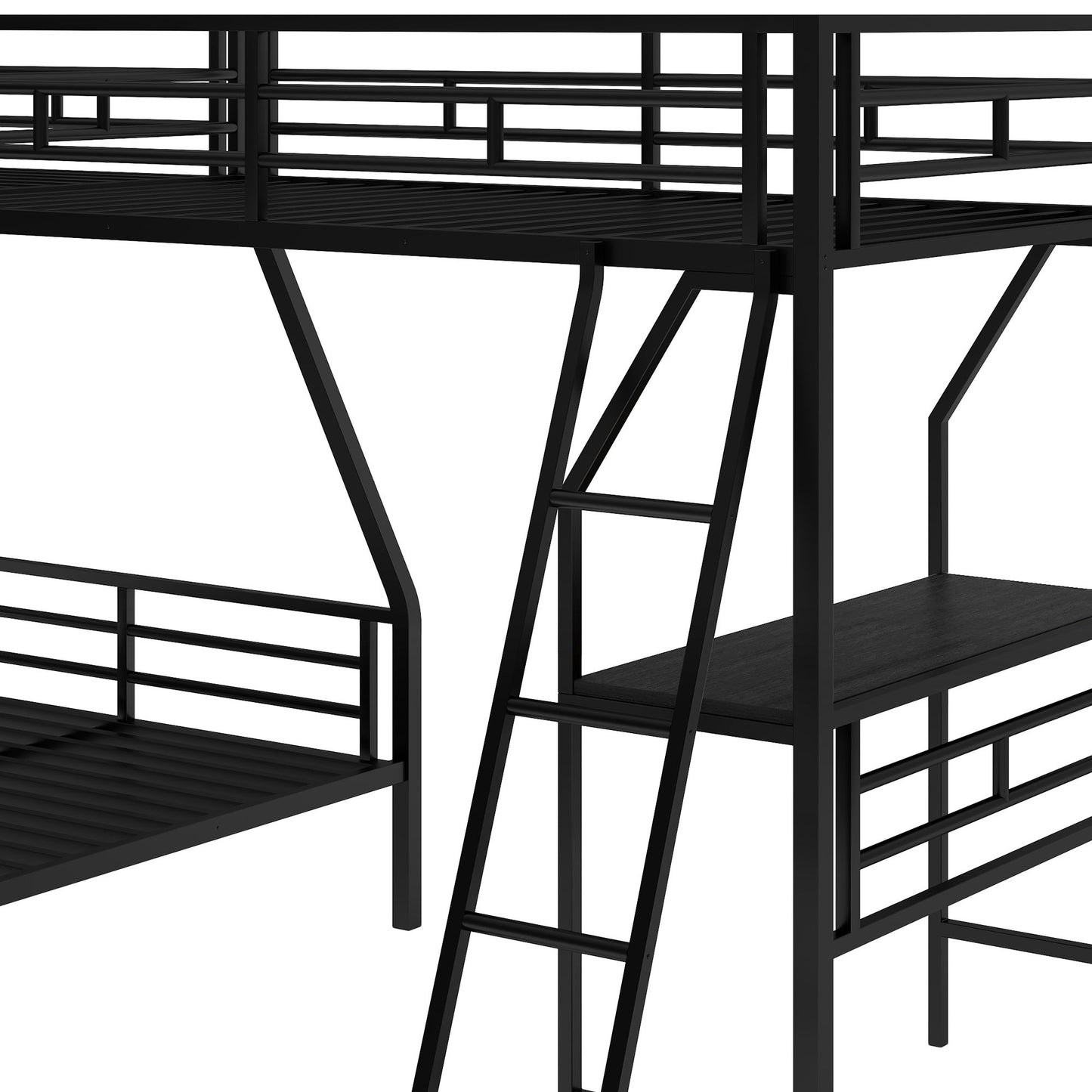 Twin over Full Bunk Bed with Attached Twin Loft Bed and Desk | Twin Bunk Beds for Kids