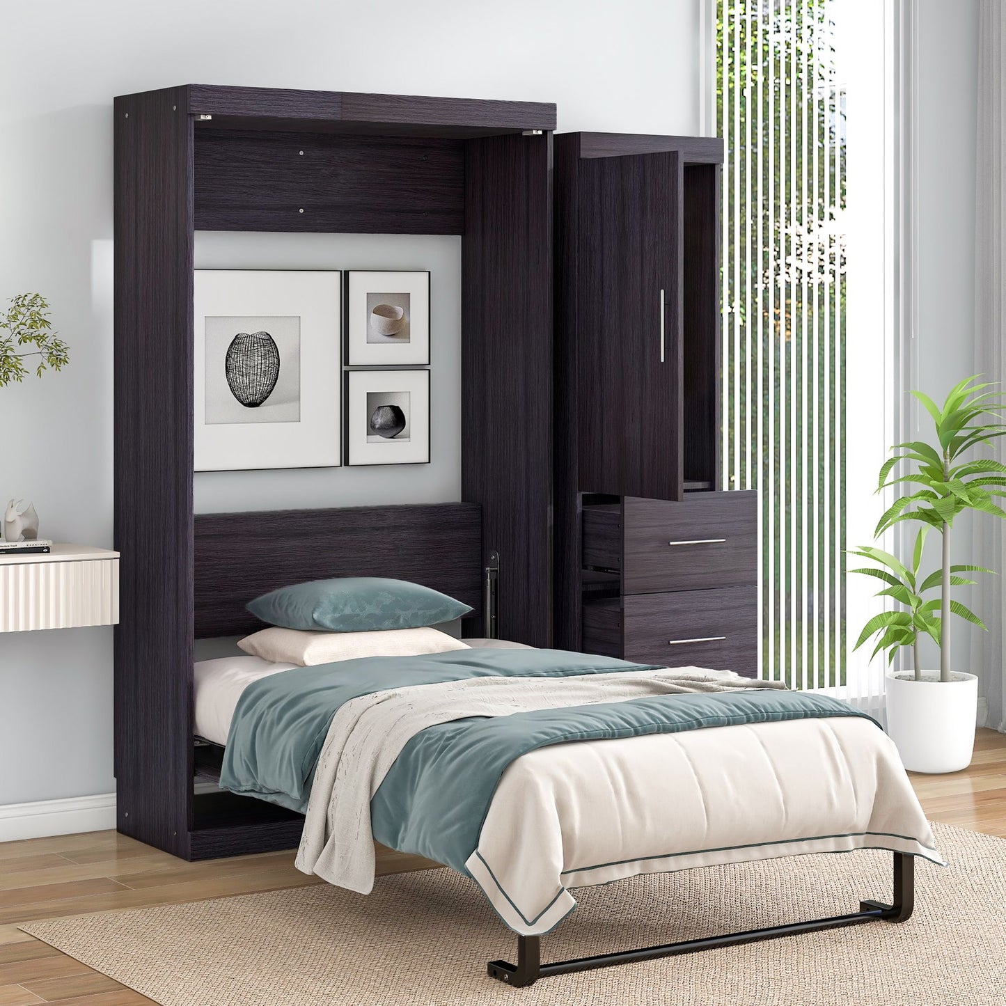 Twin Size Murphy Bed with Wardrobe and Drawers | Murphy Bed for Kids