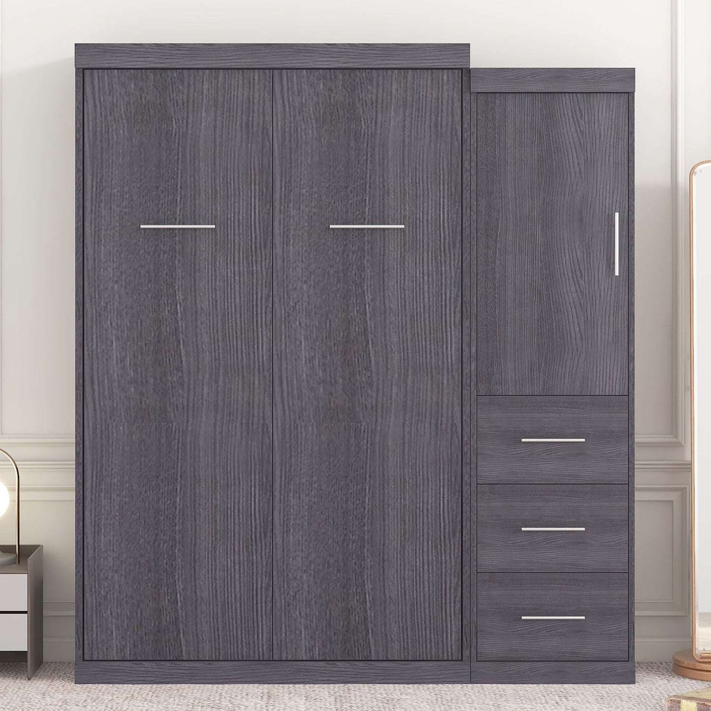 Twin Size Murphy Bed with Wardrobe and Drawers | Murphy Bed for Kids