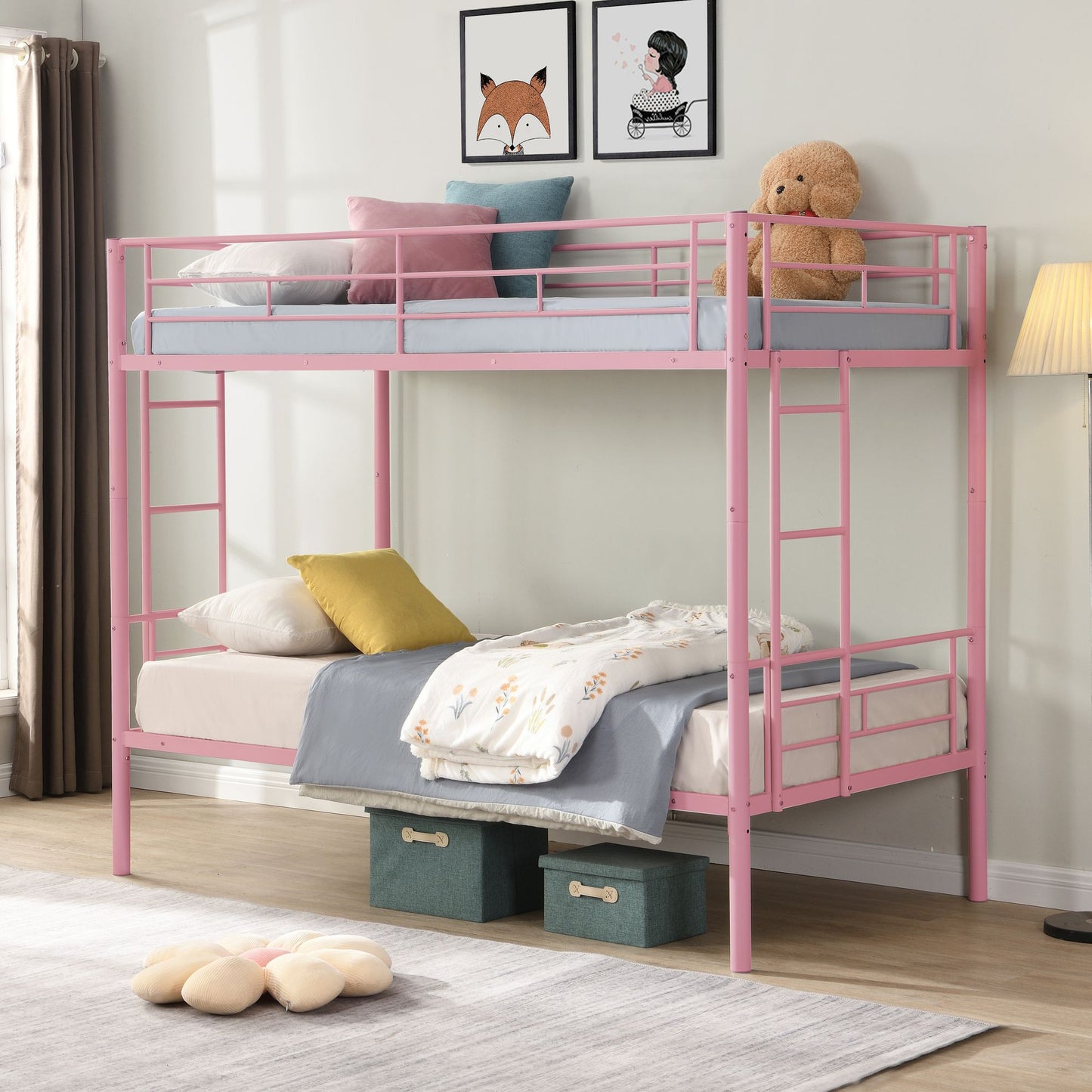 Bunk Bed Twin Over Twin Size with 2 Ladders and Full-Length Guardrail | Twin Bunk Beds for Kids