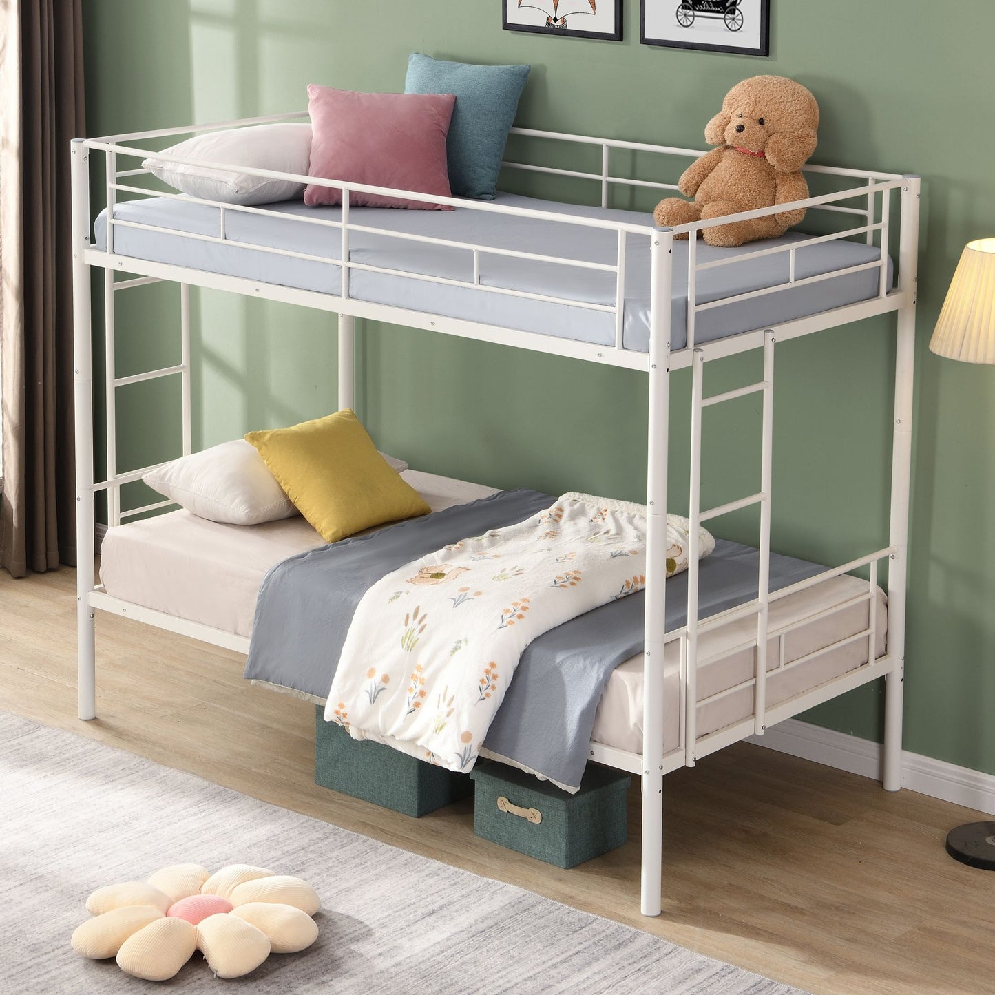 Bunk Bed Twin Over Twin Size with 2 Ladders and Full-Length Guardrail | Twin Bunk Beds for Kids