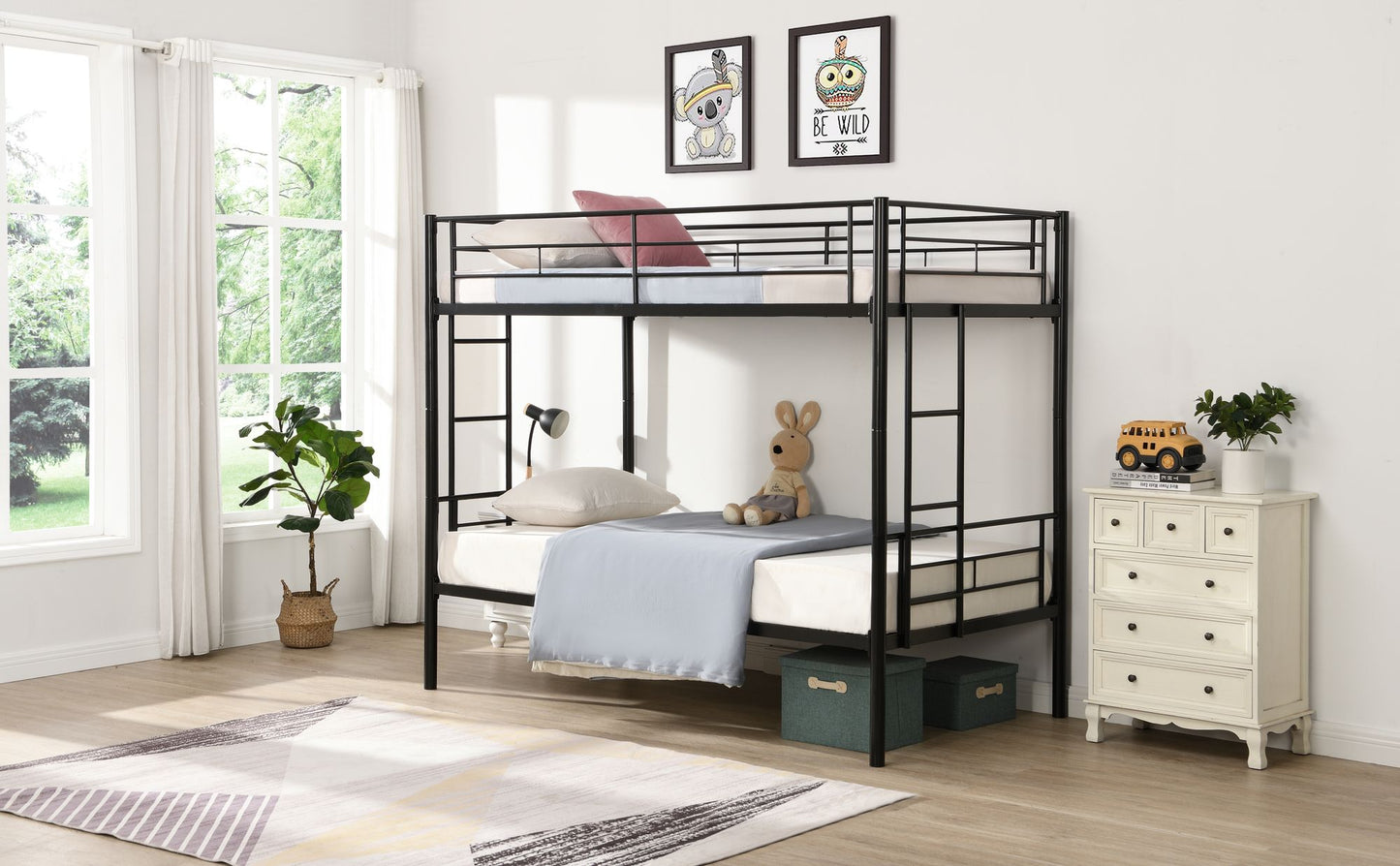 Bunk Bed Twin Over Twin Size with 2 Ladders and Full-Length Guardrail | Twin Bunk Beds for Kids