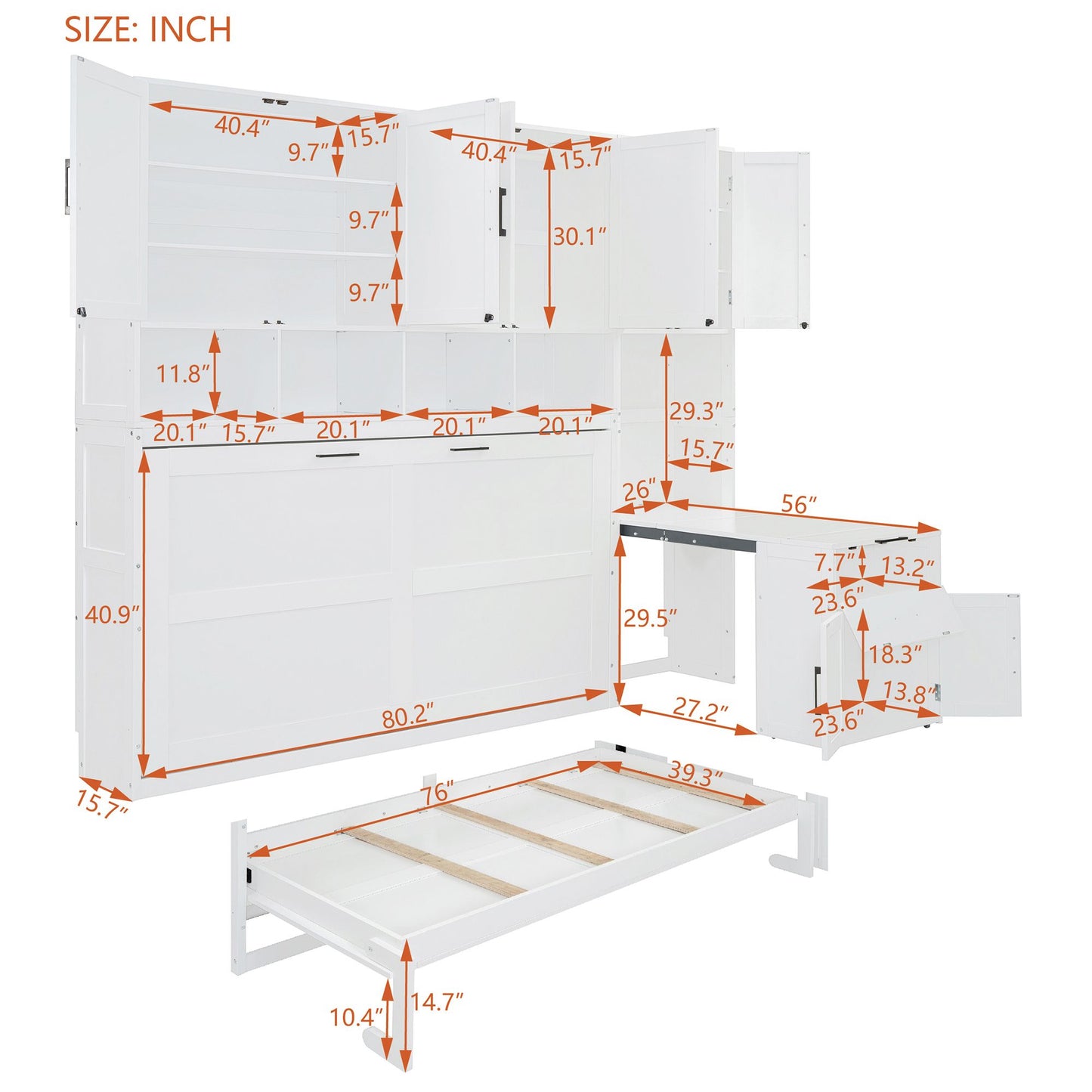 Twin Size Murphy Bed with Closet, Drawers & Desk | Murphy Bed for Kids