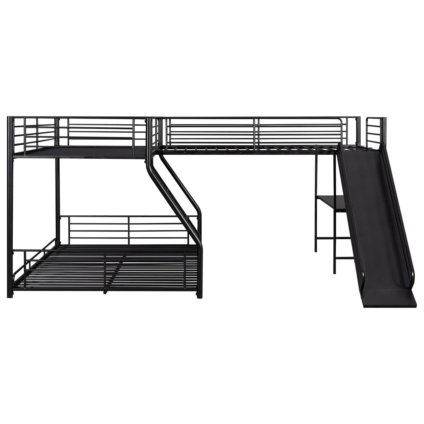 L-Shaped Twin over Full Bunk Bed with Twin Size Loft Bed | Built-in Desk and Slide | Twin Bunk Beds for Kids