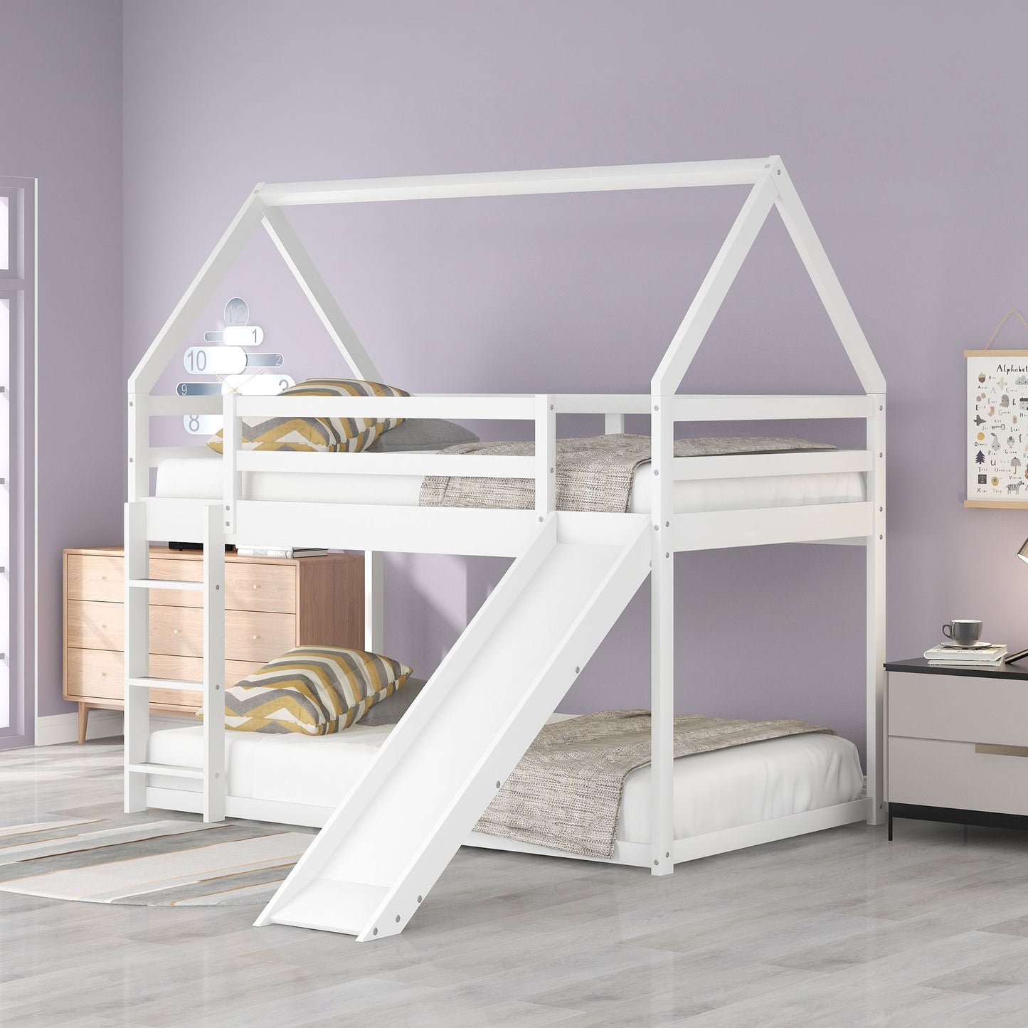 Twin Over Twin Low Bunk Bed with Ladder | Twin Bunk Beds for Kids