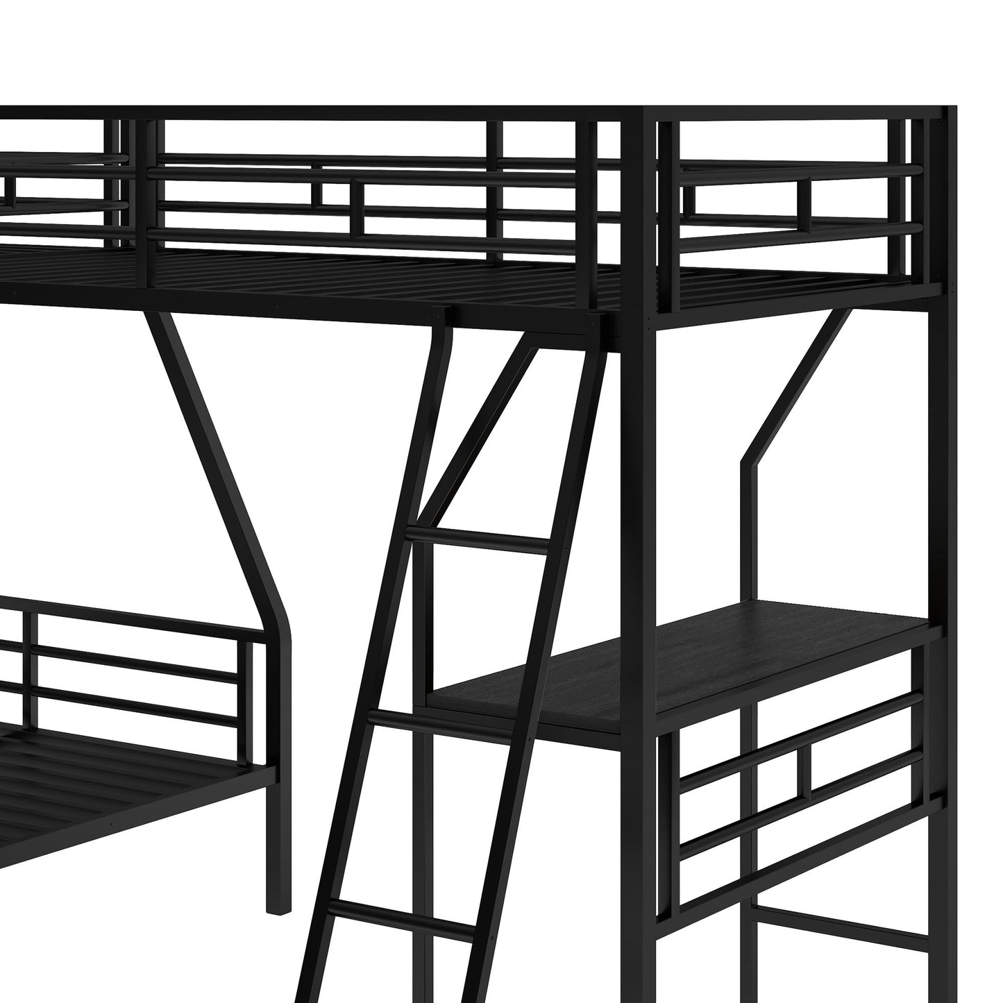 Twin over Full Bunk Bed with Attached Twin Loft Bed and Desk | Twin Bunk Beds for Kids