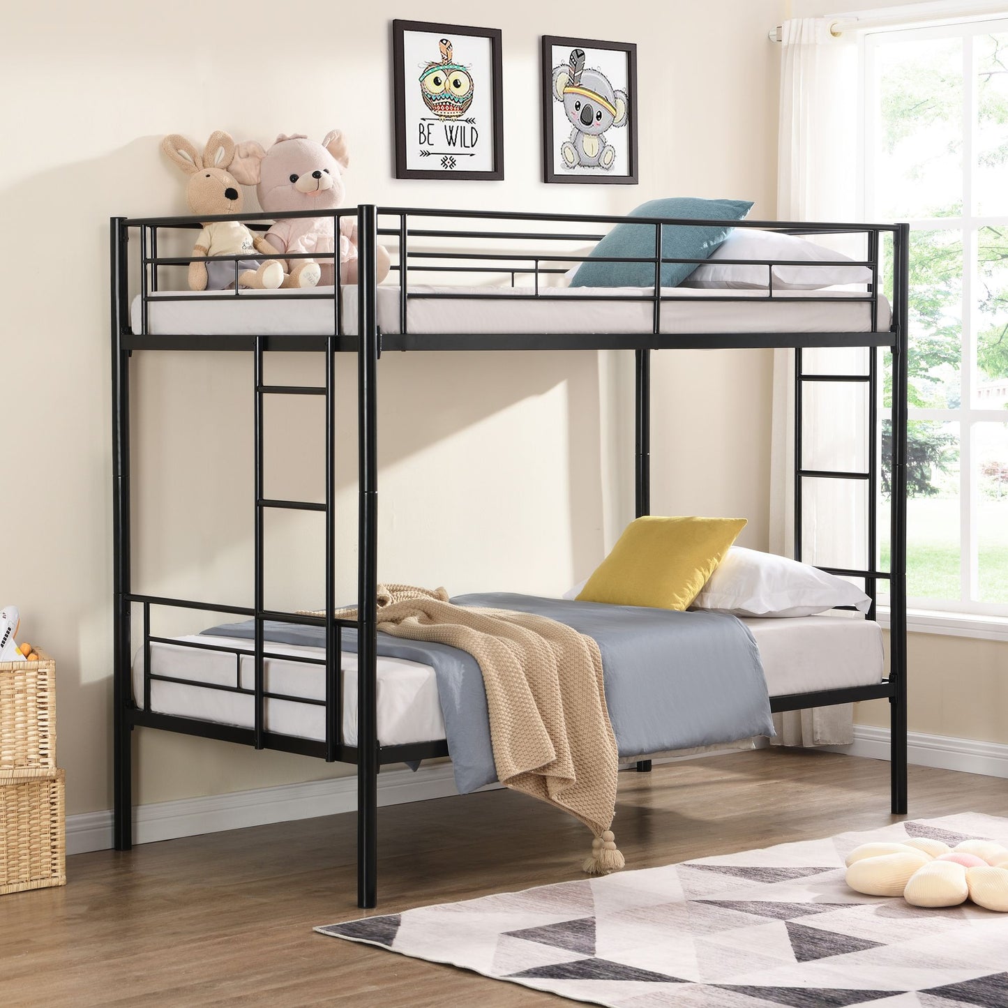 Bunk Bed Twin Over Twin Size with 2 Ladders and Full-Length Guardrail | Twin Bunk Beds for Kids