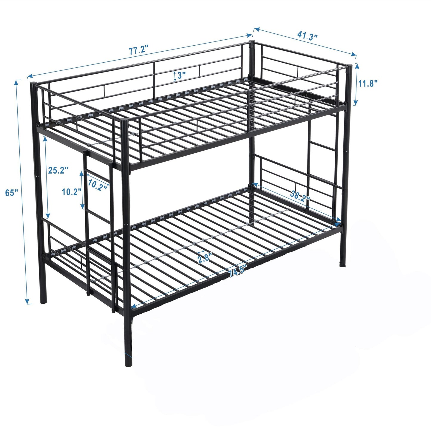 Bunk Bed Twin Over Twin Size with 2 Ladders and Full-Length Guardrail | Twin Bunk Beds for Kids