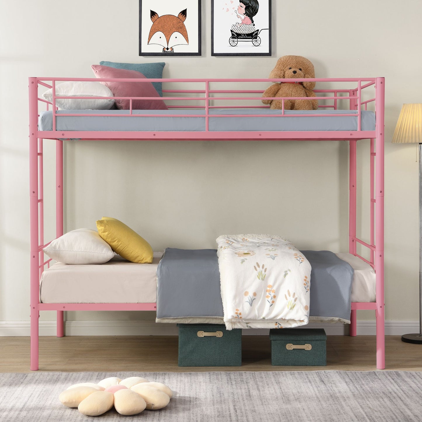 Bunk Bed Twin Over Twin Size with 2 Ladders and Full-Length Guardrail | Twin Bunk Beds for Kids