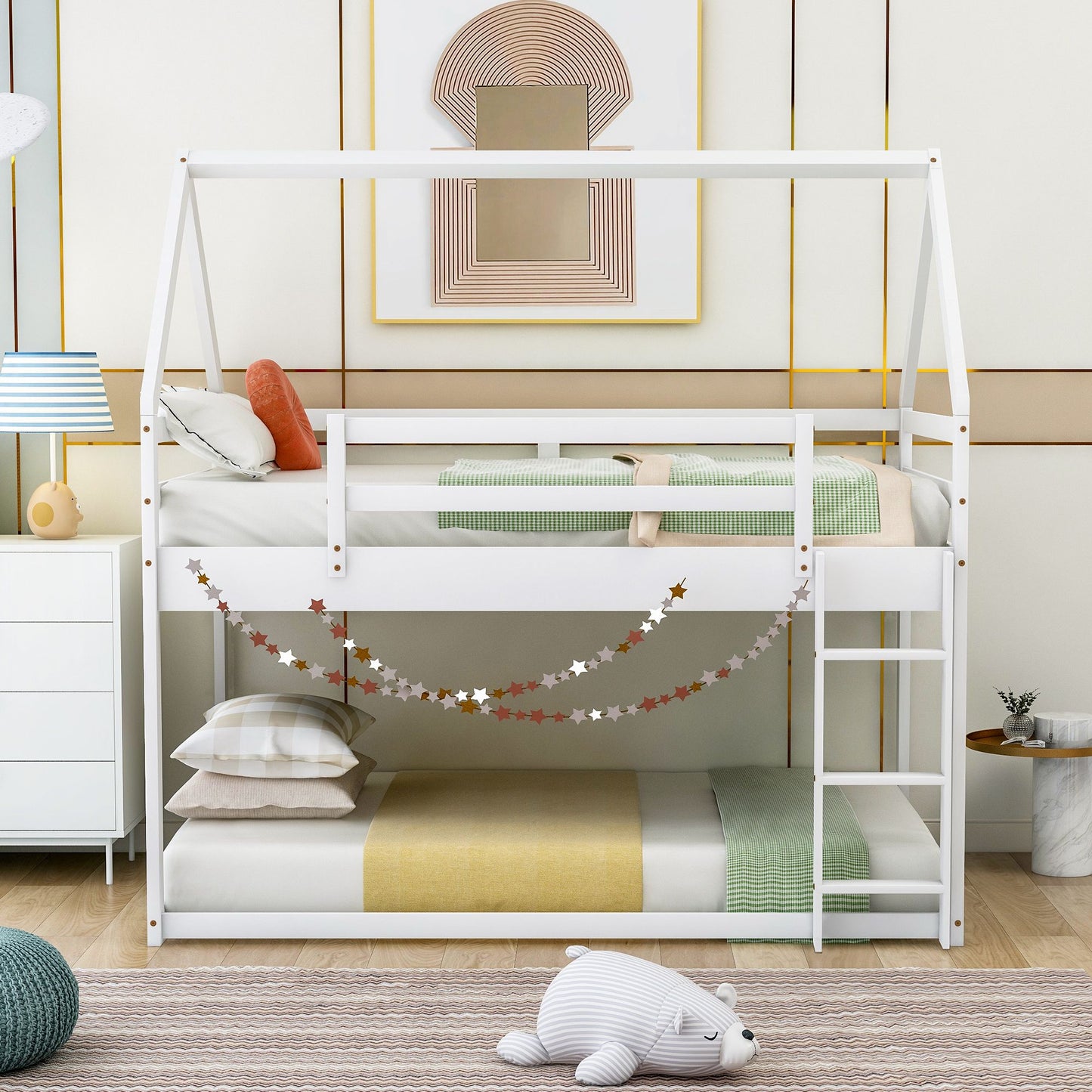 Twin Over Twin Low Bunk Bed with Ladder | Twin Bunk Beds for Kids