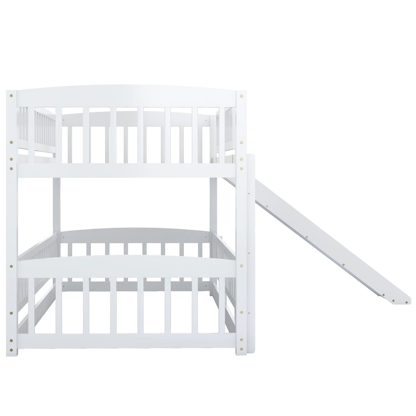 Twin Over Twin Low Bunk Bed with Fence and Ladder for Toddler Kids Teens