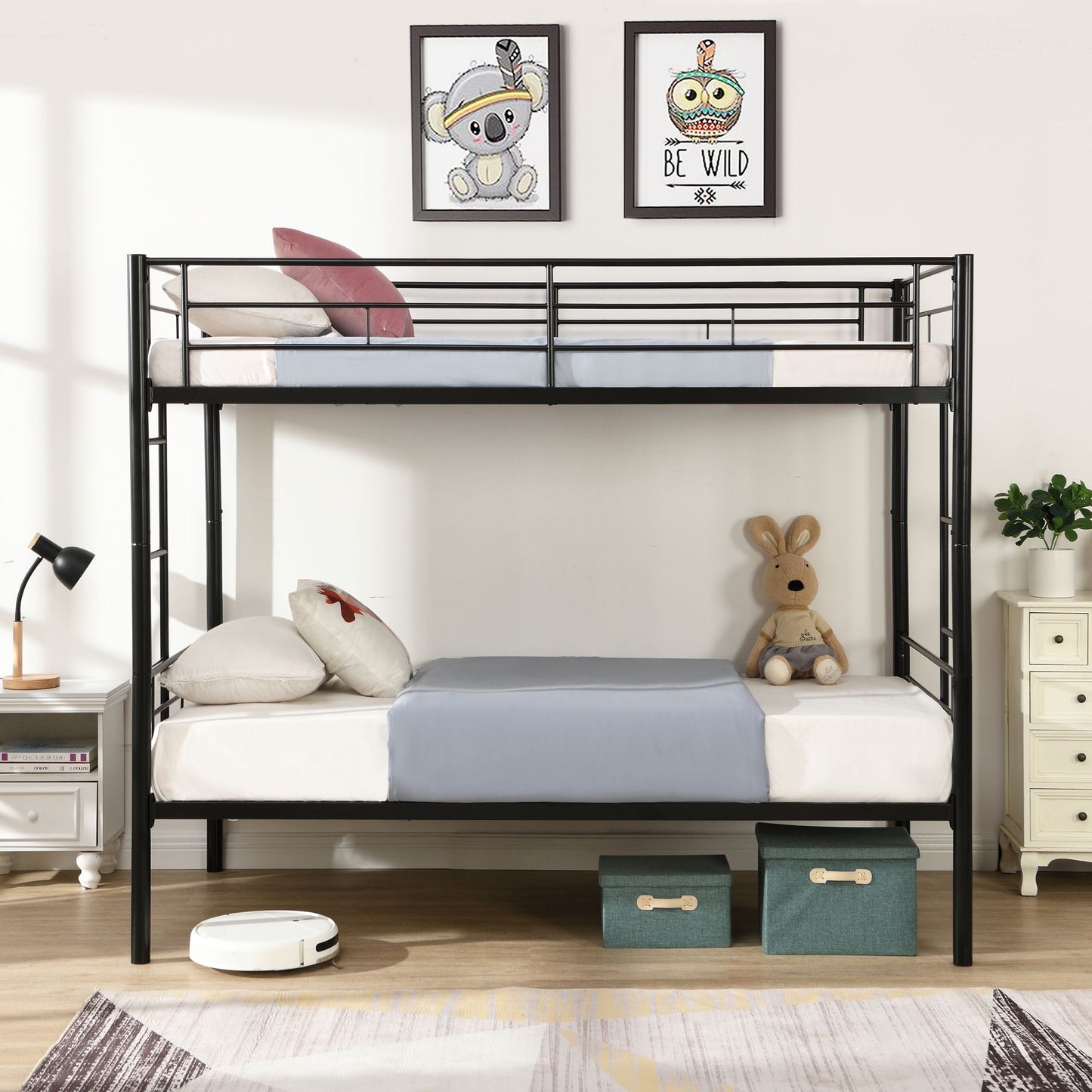 Bunk Bed Twin Over Twin Size with 2 Ladders and Full-Length Guardrail | Twin Bunk Beds for Kids