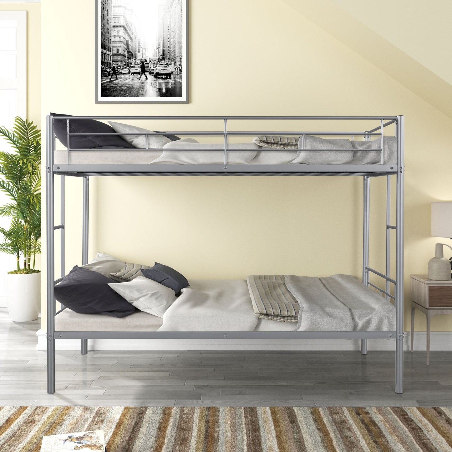 Twin Over Twin House Bunk Bed | Metal Bed Frame with Built-in Ladder