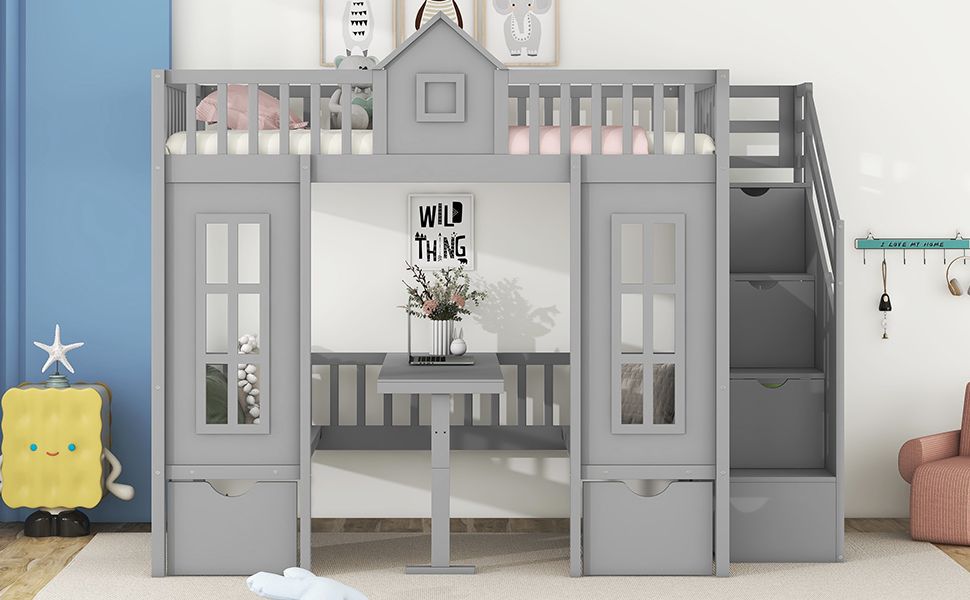 Twin-Over-Twin Bunk Bed with Changeable Table | Twin Bunk Beds for Kids