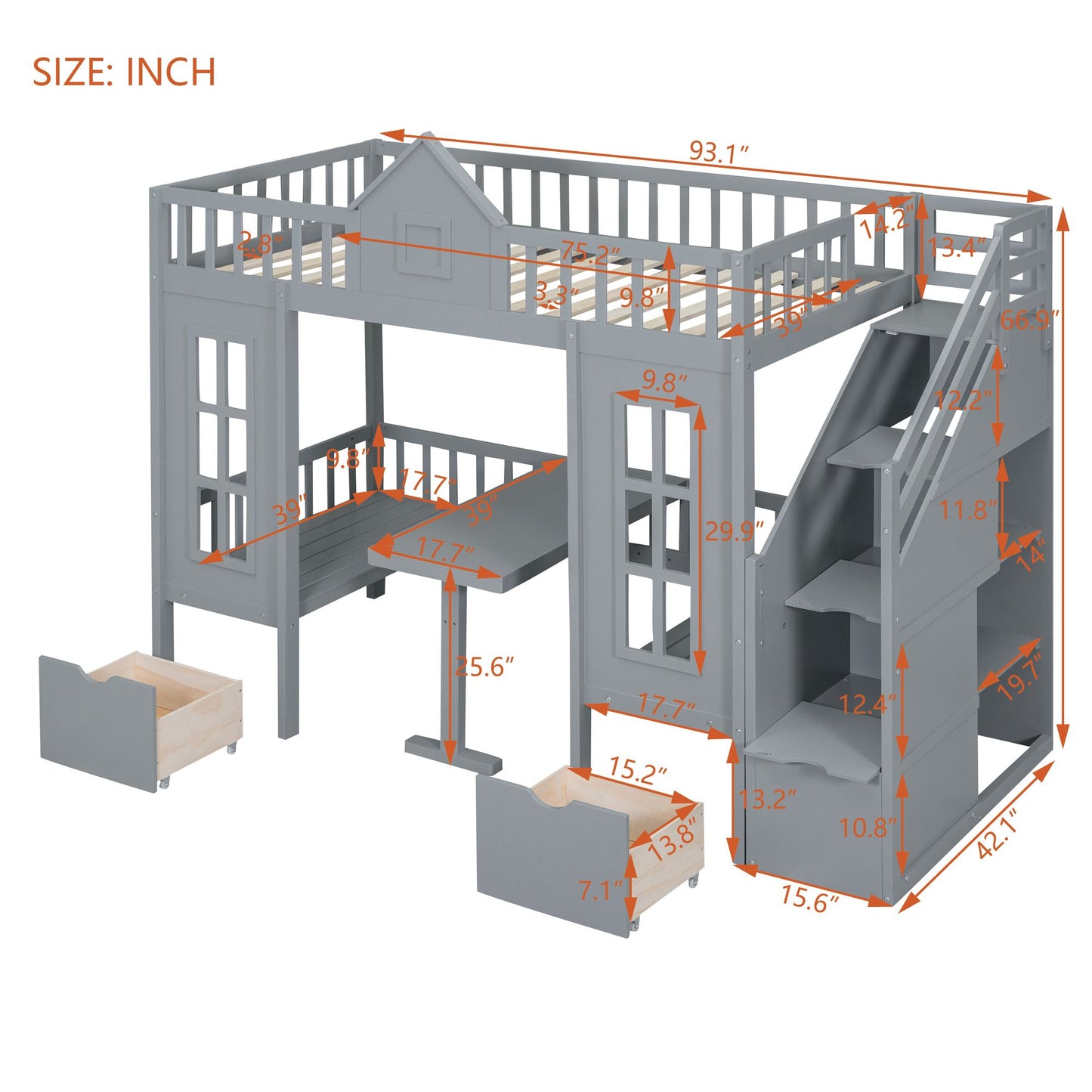 Twin-Over-Twin Bunk Bed with Changeable Table | Twin Bunk Beds for Kids