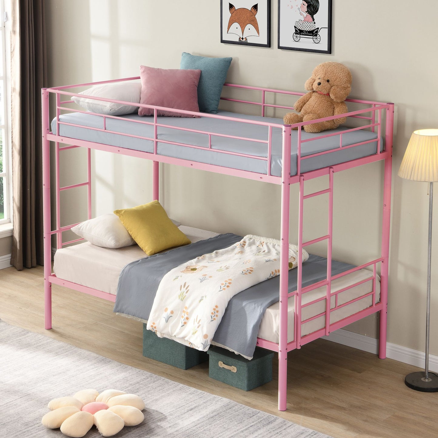 Bunk Bed Twin Over Twin Size with 2 Ladders and Full-Length Guardrail | Twin Bunk Beds for Kids