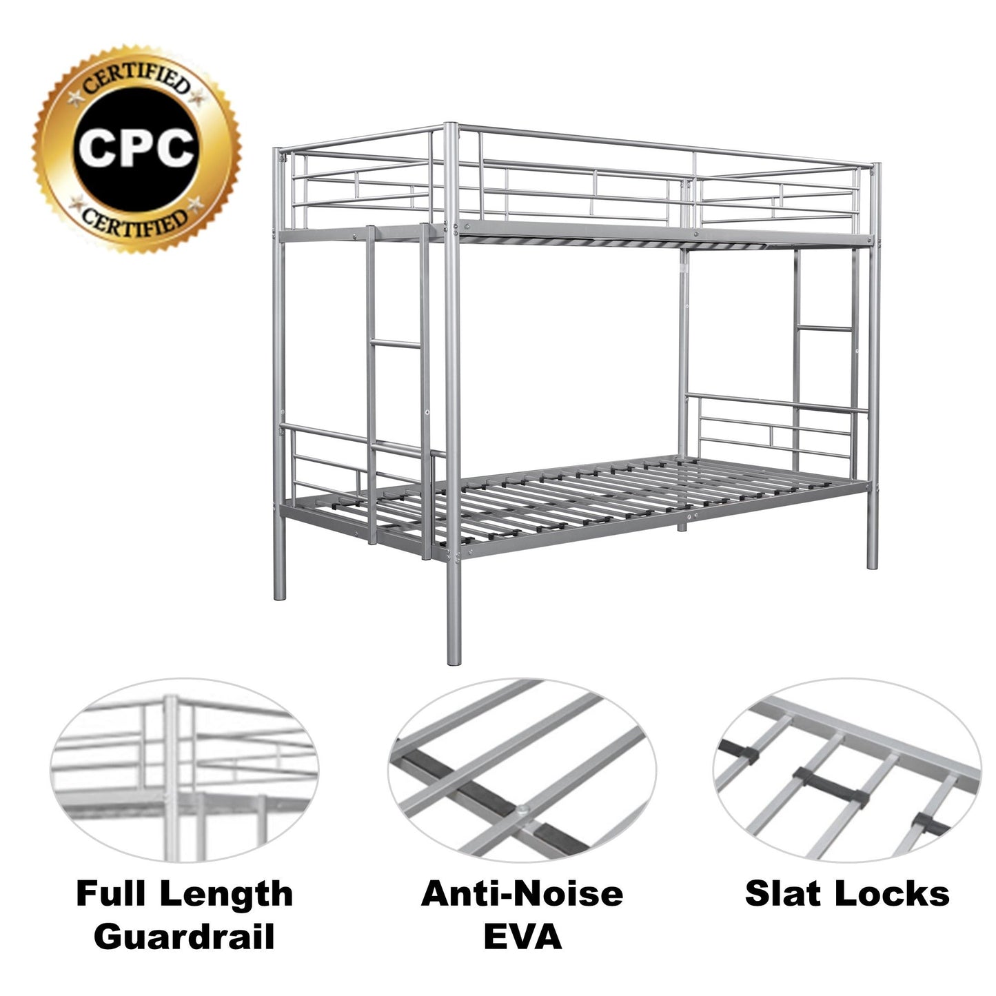 Twin Over Twin House Bunk Bed | Metal Bed Frame with Built-in Ladder