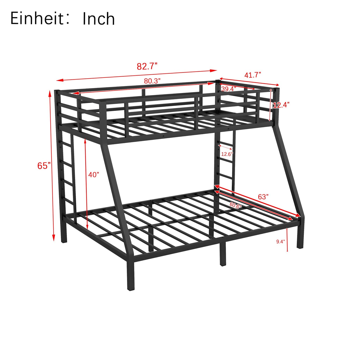 Bunk Bed for Teens and Adults | Twin Over Queen Bunk Bed Metal