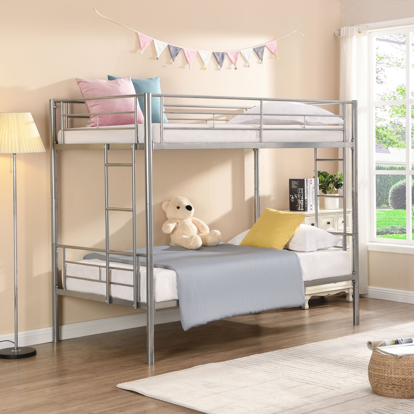 Bunk Bed Twin Over Twin Size with 2 Ladders and Full-Length Guardrail | Twin Bunk Beds for Kids