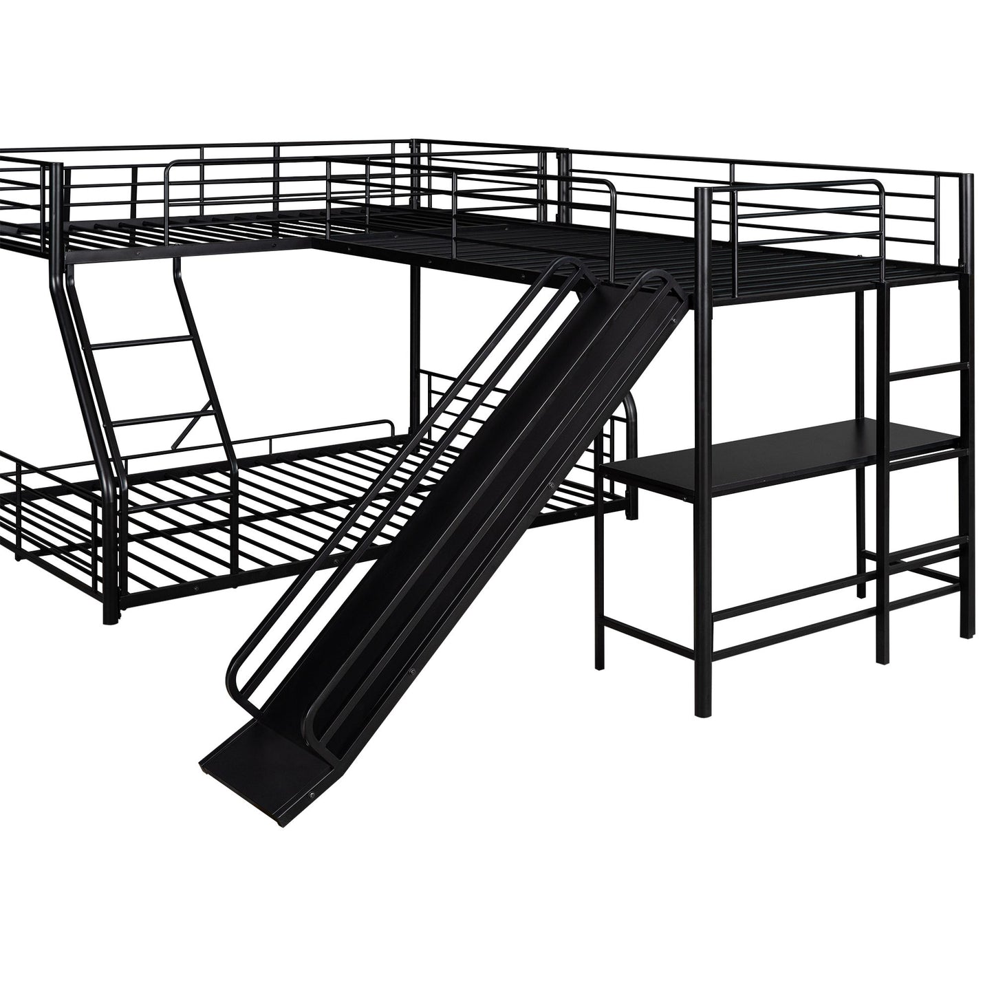 L-Shaped Twin over Full Bunk Bed with Twin Size Loft Bed | Built-in Desk and Slide | Twin Bunk Beds for Kids