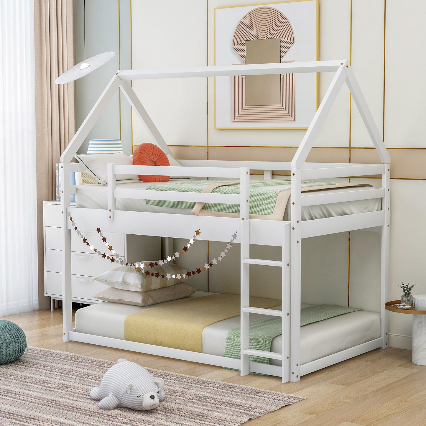 Twin Over Twin Low Bunk Bed with Ladder | Twin Bunk Beds for Kids