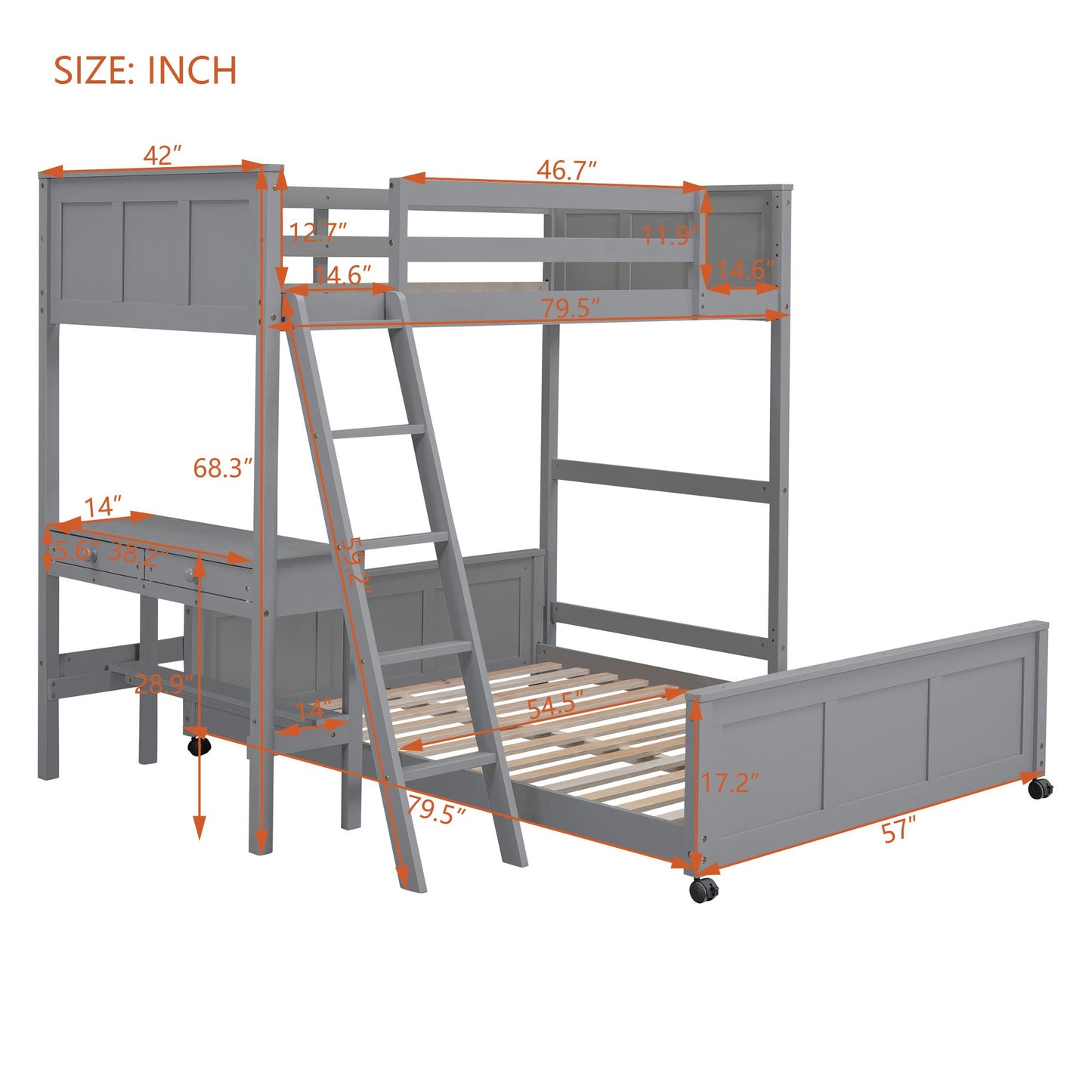 Gray Twin Over Full Bunk Bed | Twin Bunk Beds for Kids