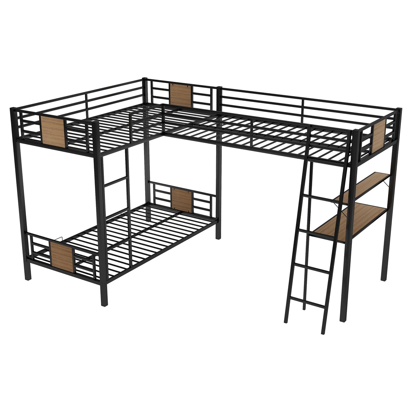 L Shape Bunk Bed Twin over Twin Bunk Bed with Desk and Shelf | Twin Bunk Beds for Kids