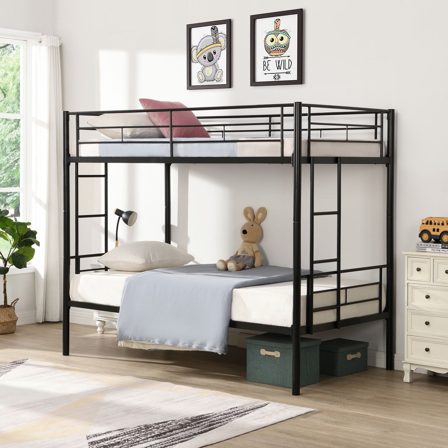 Bunk Bed Twin Over Twin Size with 2 Ladders and Full-Length Guardrail | Twin Bunk Beds for Kids