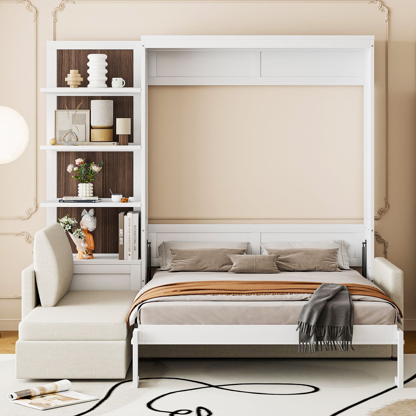 Queen Size Murphy Bed | with Sofa and Shelves