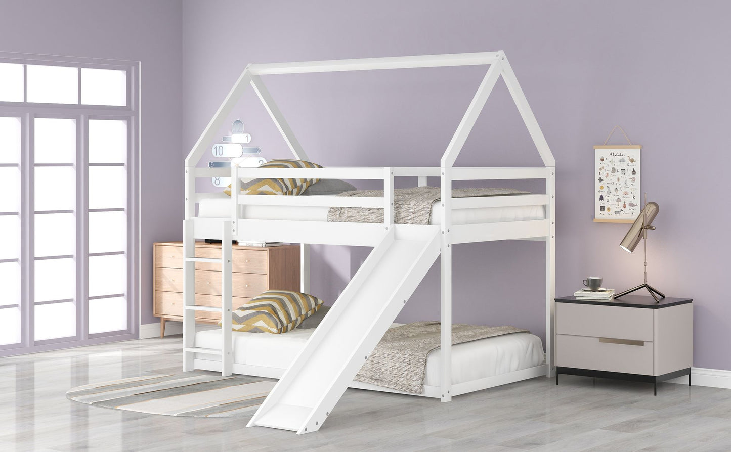 Twin Over Twin Low Bunk Bed with Ladder | Twin Bunk Beds for Kids