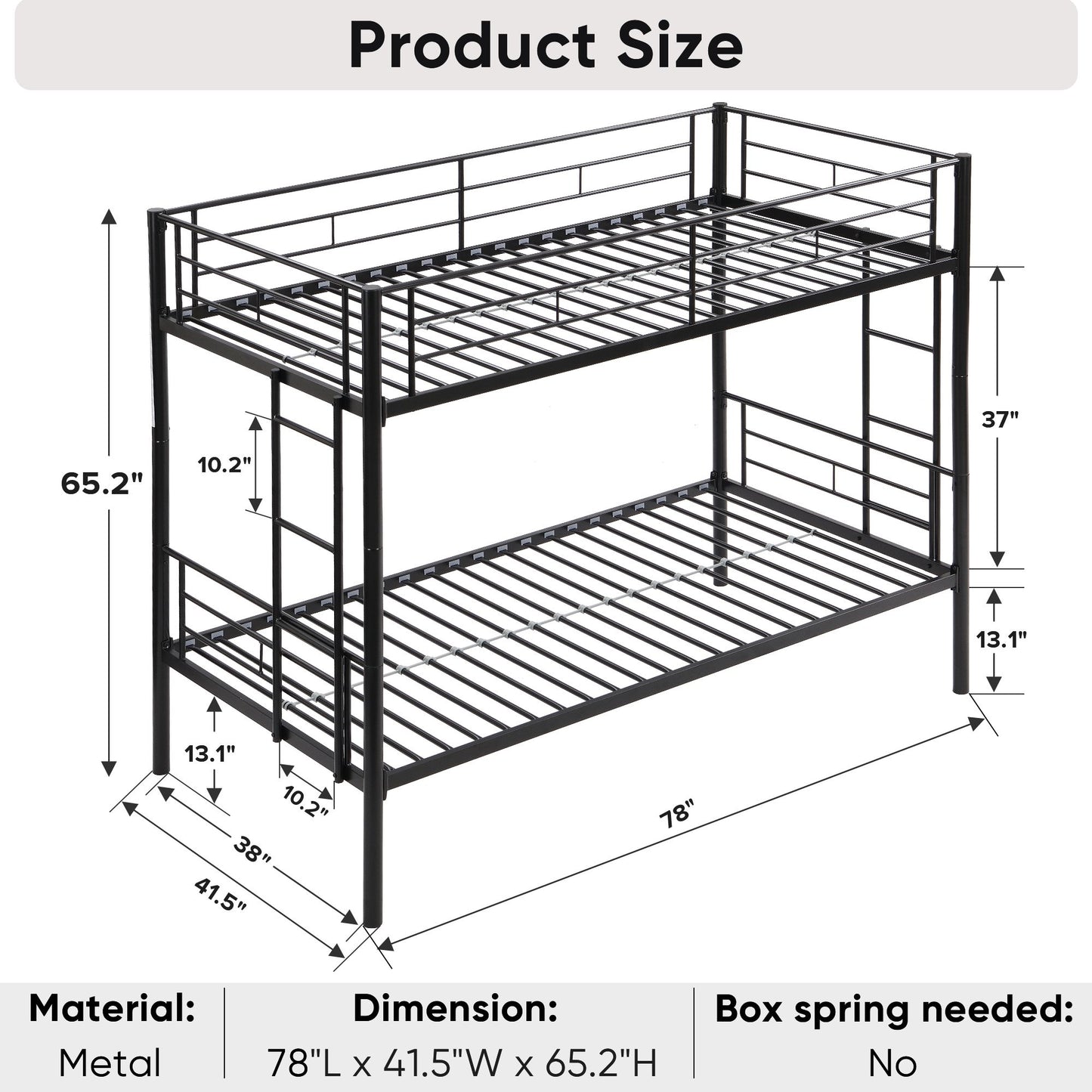 Bunk Bed Twin Over Twin Size with 2 Ladders and Full-Length Guardrail | Twin Bunk Beds for Kids