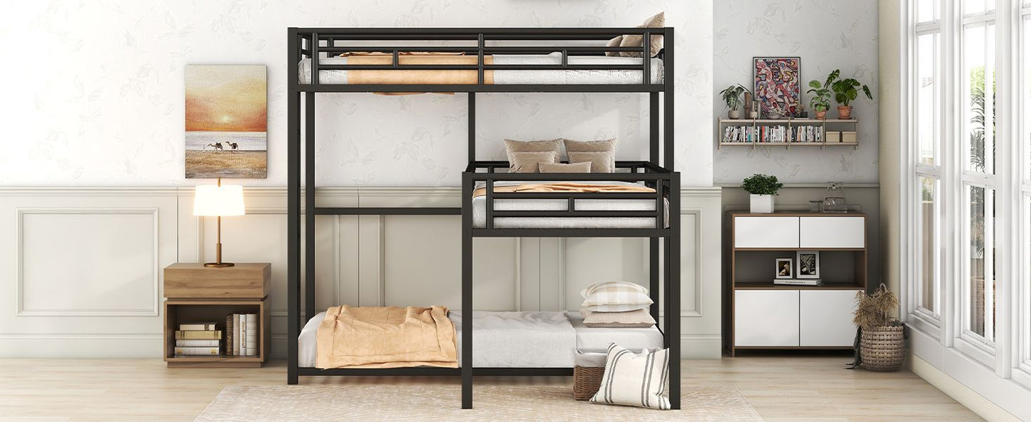 L-shaped Metal Triple Twin Size Bunk Bed | Twin Bunk Beds for Kids