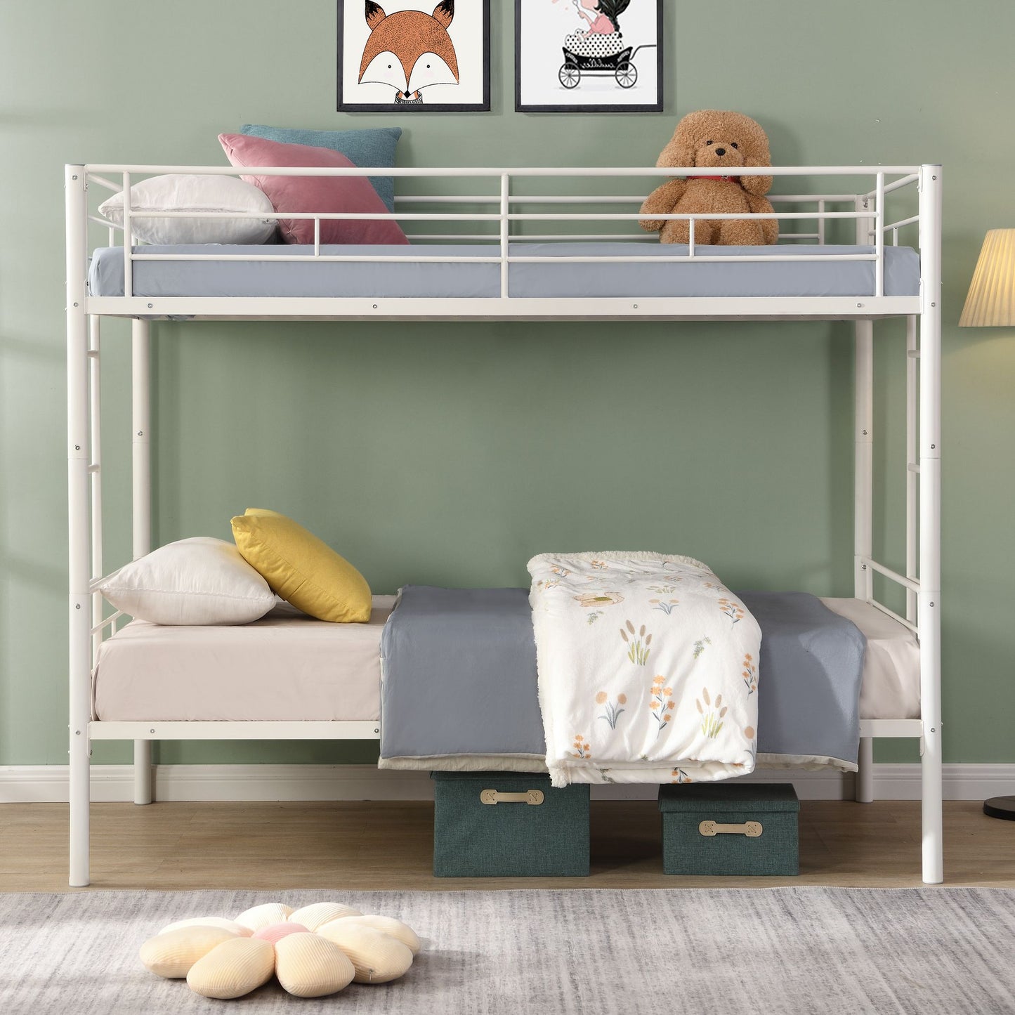 Bunk Bed Twin Over Twin Size with 2 Ladders and Full-Length Guardrail | Twin Bunk Beds for Kids