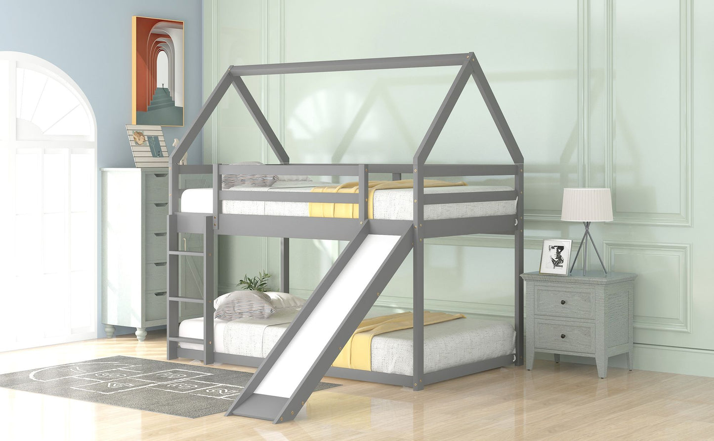 Twin Over Twin Low Bunk Bed with Ladder | Twin Bunk Beds for Kids