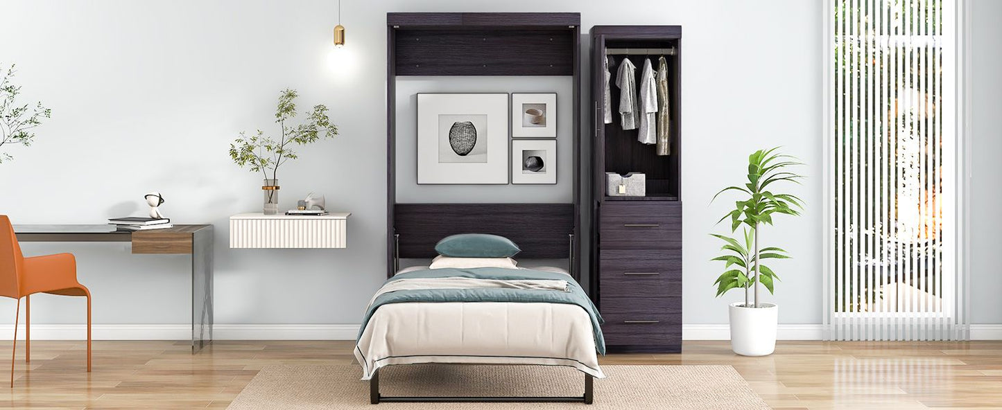 Twin Size Murphy Bed with Wardrobe and Drawers | Murphy Bed for Kids