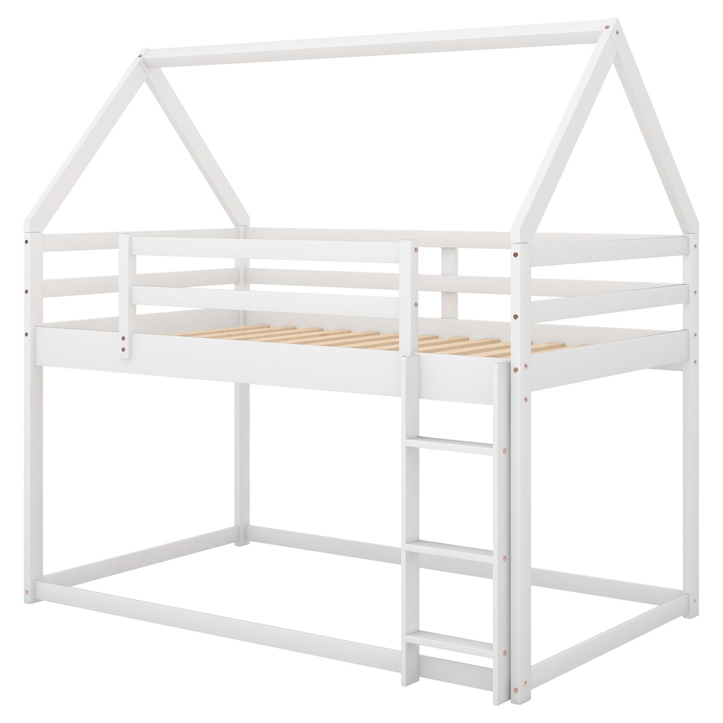 Twin Over Twin Low Bunk Bed with Ladder | Twin Bunk Beds for Kids