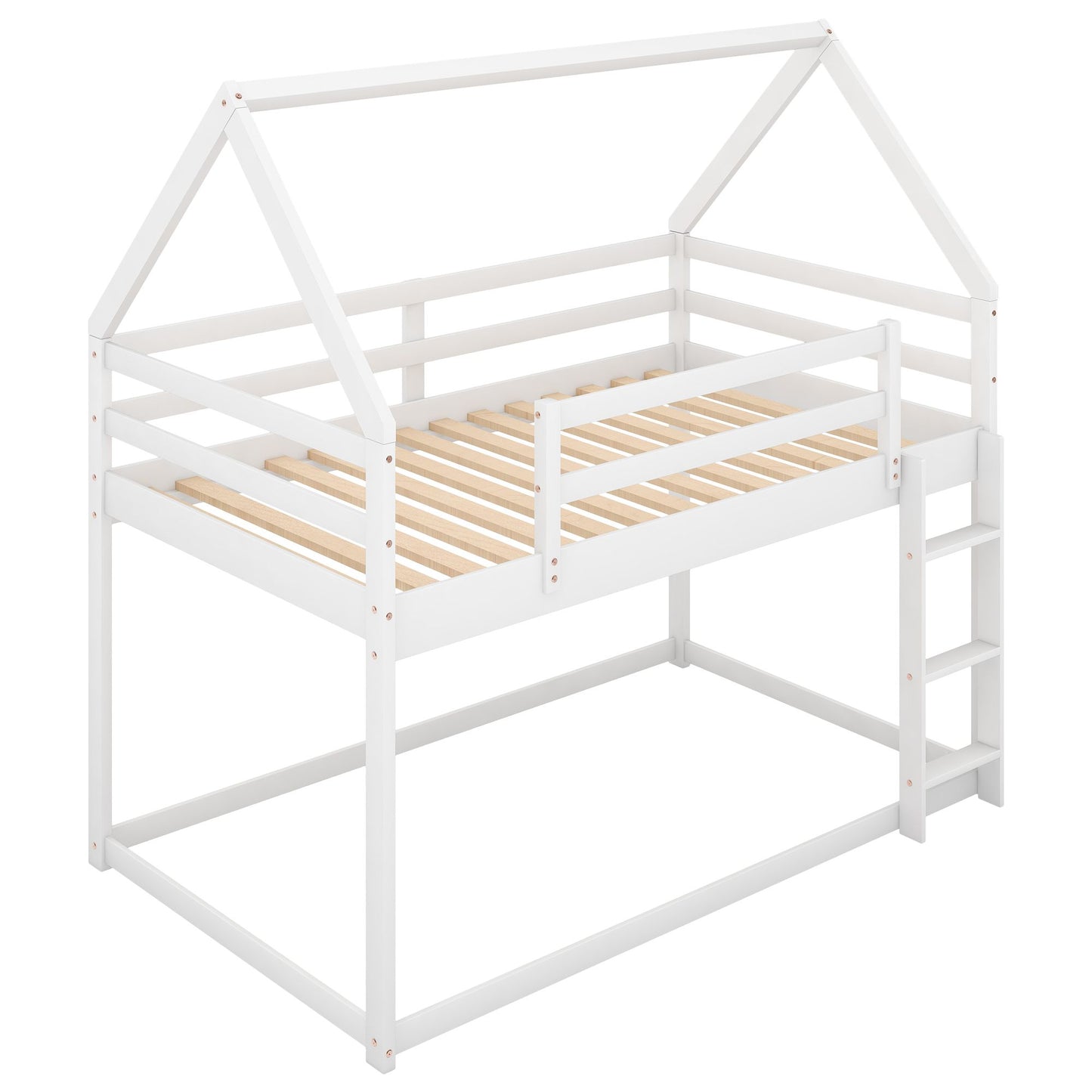 Twin Over Twin Low Bunk Bed with Ladder | Twin Bunk Beds for Kids