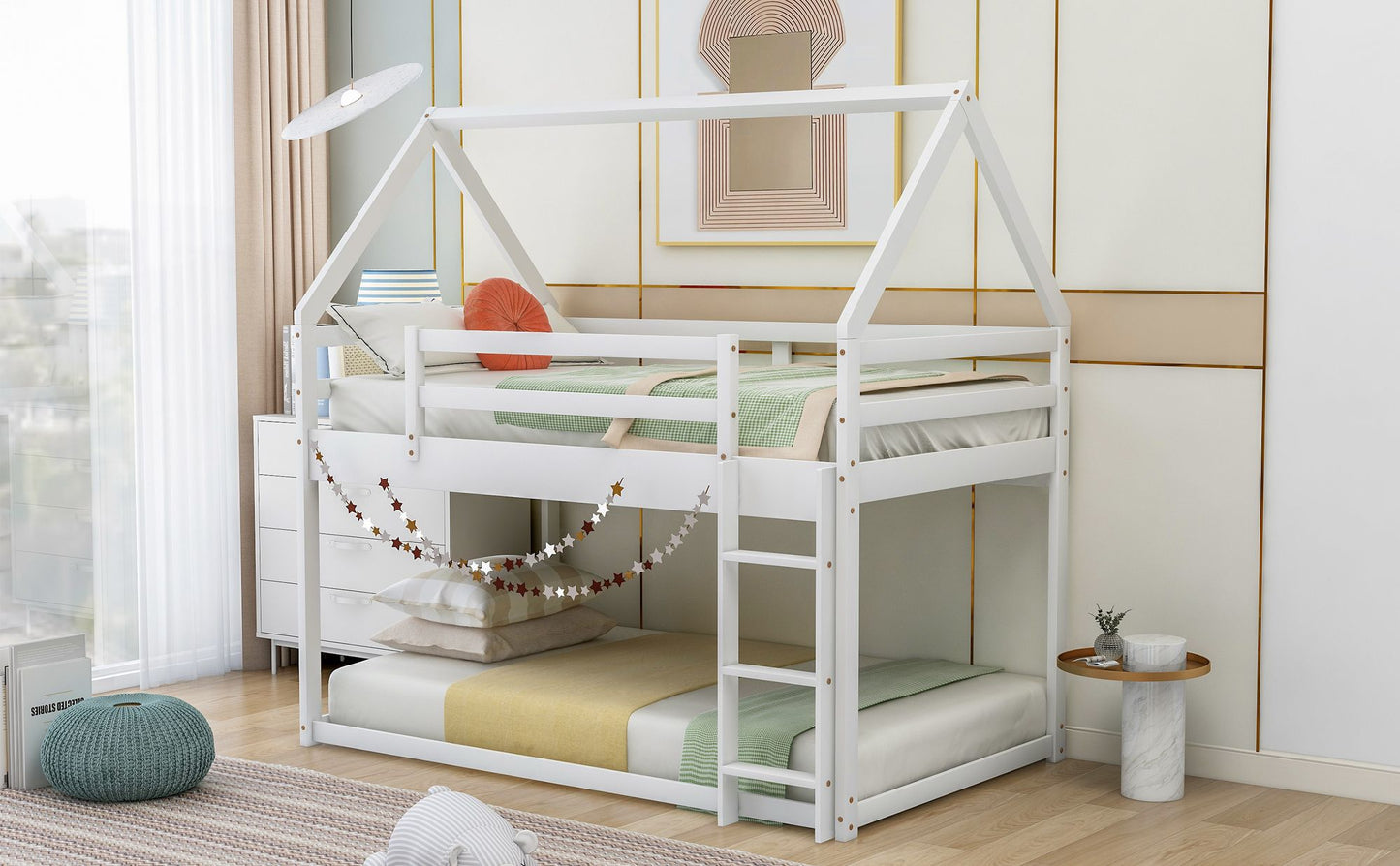 Twin Over Twin Low Bunk Bed with Ladder | Twin Bunk Beds for Kids