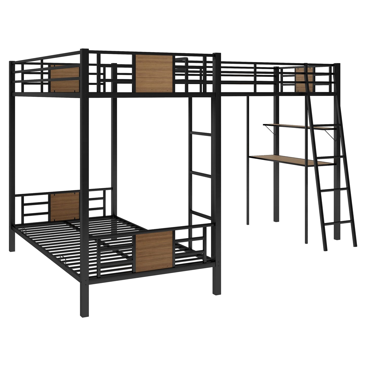 L Shape Bunk Bed Twin over Twin Bunk Bed with Desk and Shelf | Twin Bunk Beds for Kids