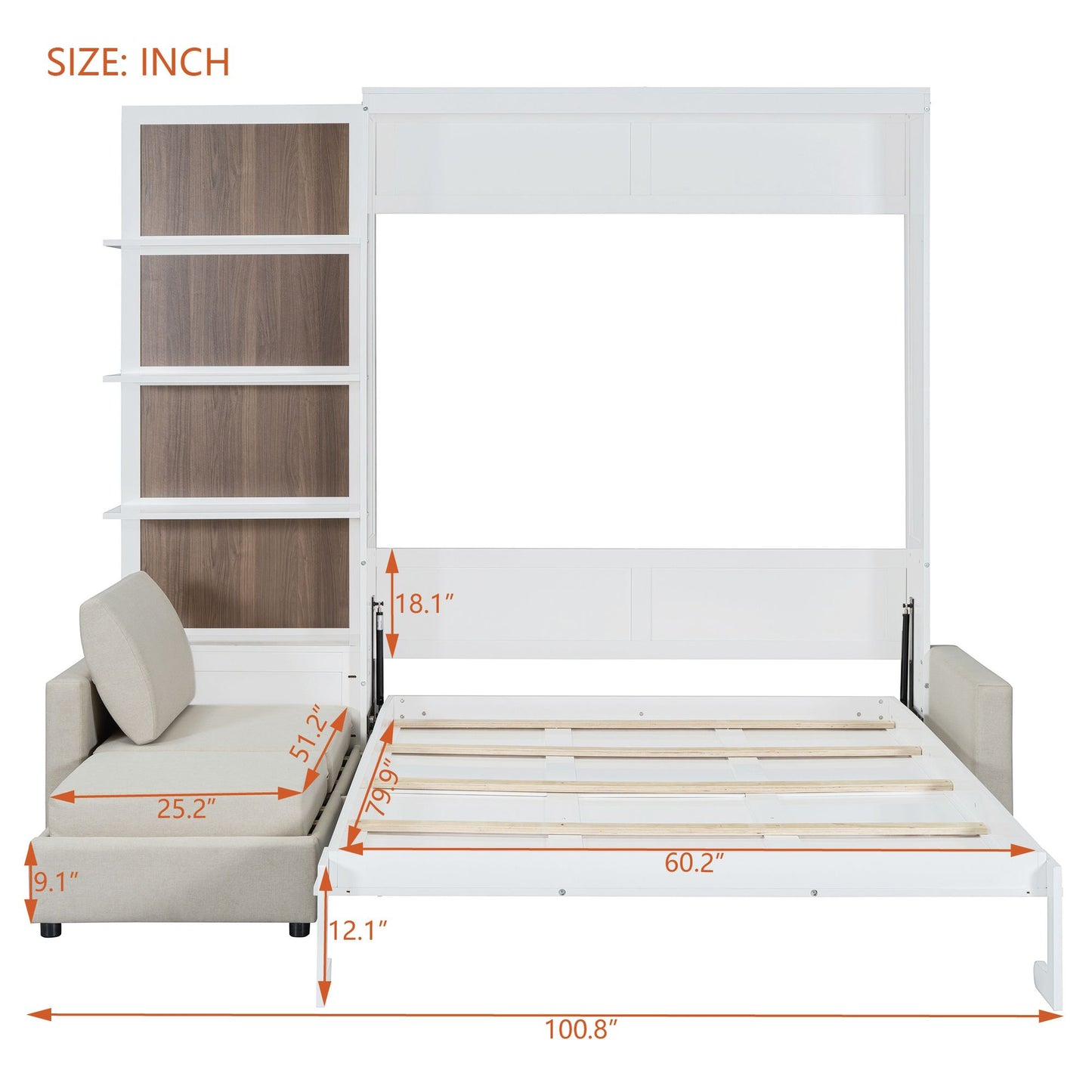 Queen Size Murphy Bed | with Sofa and Shelves