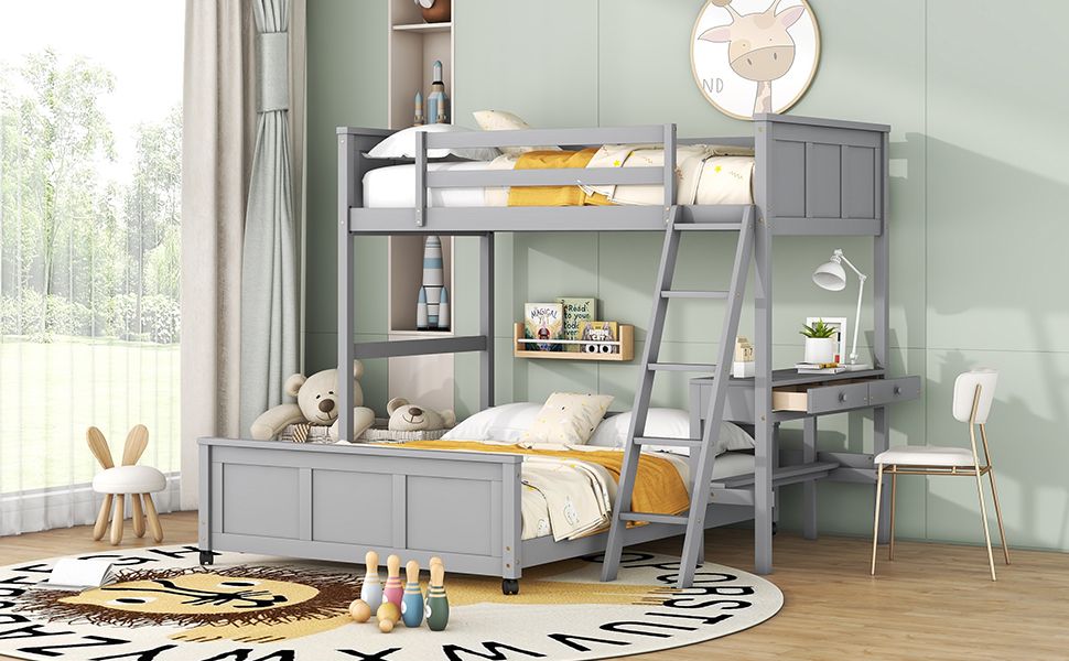 Gray Twin Over Full Bunk Bed | Twin Bunk Beds for Kids