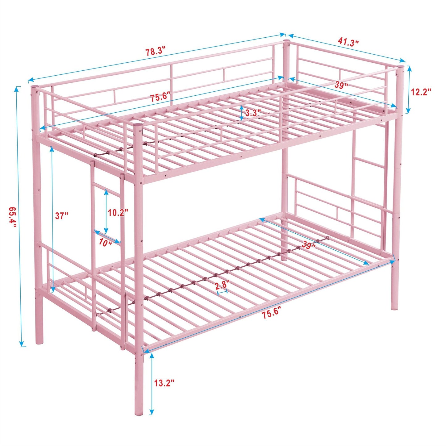 Bunk Bed Twin Over Twin Size with 2 Ladders and Full-Length Guardrail | Twin Bunk Beds for Kids